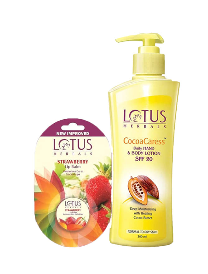     			Lotus Herbals Winter Kit Cocoacaress Daily Hand Body Lotion 250ml , Lip Balm-Strawberry 5g (Pack of 2)