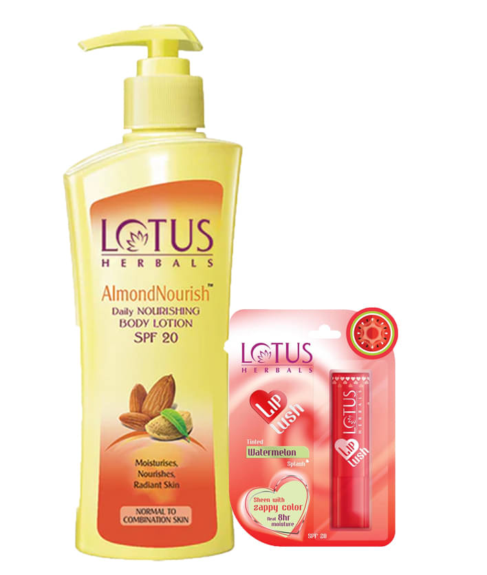     			Lotus Herbals Winter Kit Almondnourish Body Lotion 250ml , Lip Balm-Watermelon Splash 3.5g (Pack of 2)