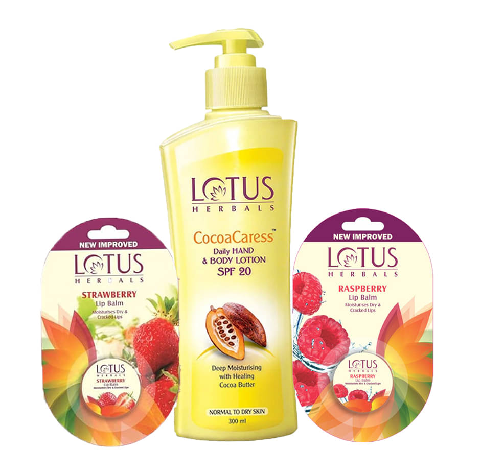 Lotus Herbals Winter Kit Cocoacare Body Lotion 250ml ,Lip Balm Strawberry 5g ,Raspberry 5g (Pack of 3) Lotus Herbals Winter Kit Cocoacare Body Lotion 250ml ,Lip Balm Strawberry 5g ,Raspberry 5g (Pack of 3)
