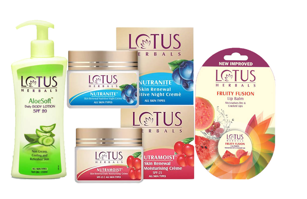 Lotus Herbals Winter Nutramoist 50g , Nutranite 50g , Aloesoft Body Lotion 250ml , Fruity Fusion 5g (Pack of 4)     			Lotus Herbals Winter Nutramoist 50g , Nutranite 50g , Aloesoft Body Lotion 250ml , Fruity Fusion 5g (Pack of 4)