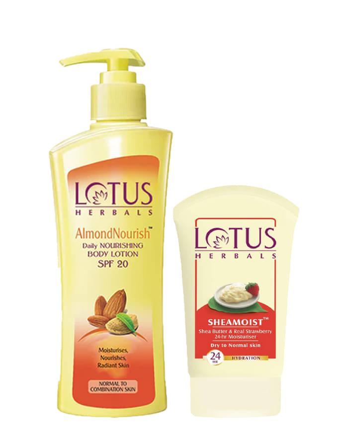     			Lotus Herbals Winter Kit Almondnourish Daily Nourishing Body Lotion 250ml , Sheamoist 120g (Pack of 2)