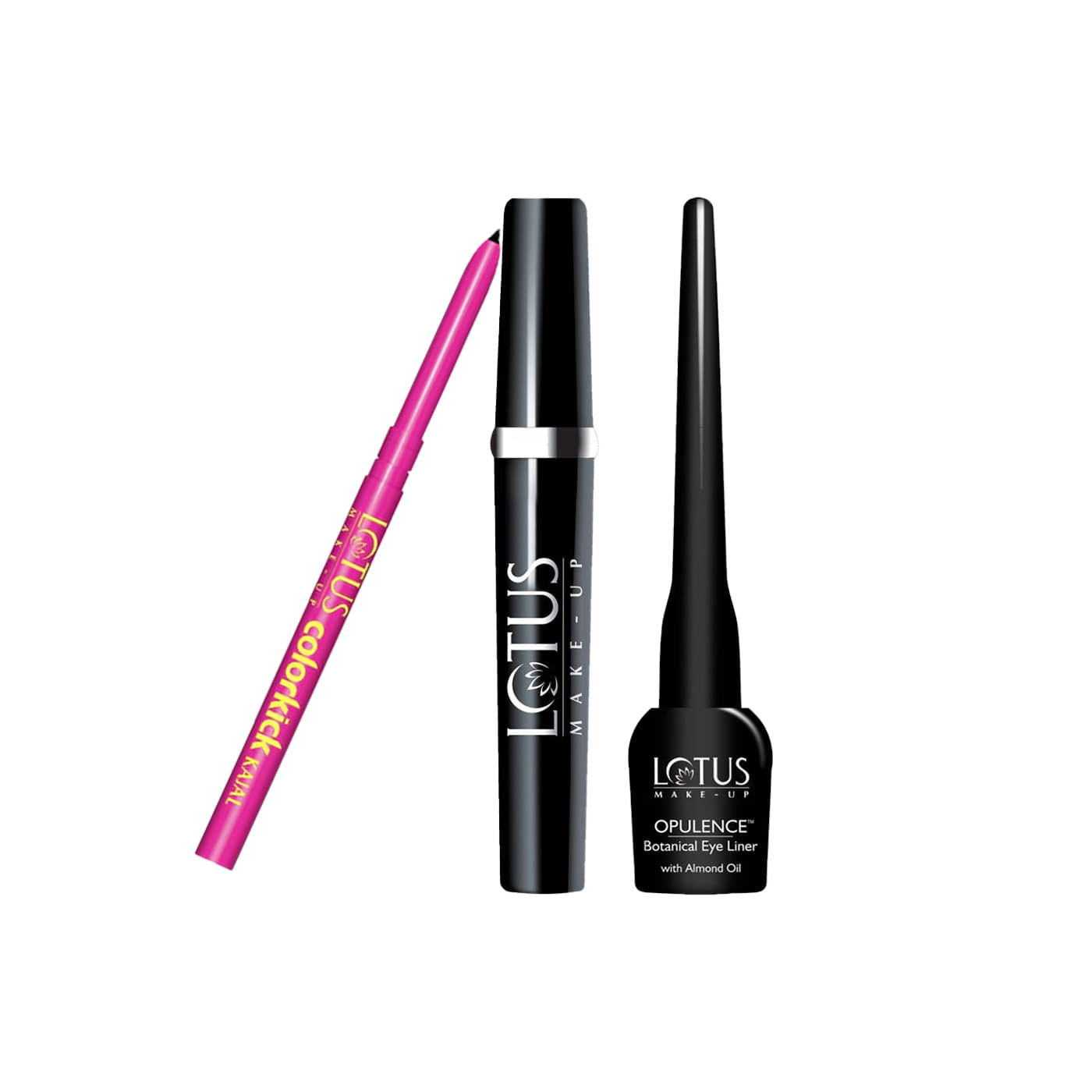 Lotus Make-up ColorKick Kajal Black 0.35g , Opulence Eye Liner 4g , Botanical Mascara 4g (Pack of 3) Lotus Make-up ColorKick Kajal Black 0.35g , Opulence Eye Liner 4g , Botanical Mascara 4g (Pack of 3)