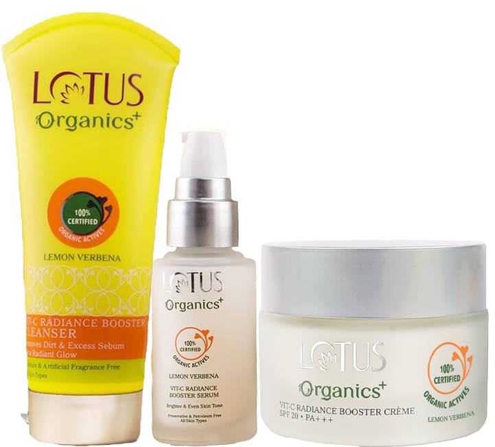 Lotus Organics+ Vitamin-C Radiance Booster Cream 50g , Cleanser 100g , Boost Serum 30ml (Packof 3)     			Lotus Organics+ Vitamin-C Radiance Booster Cream 50g , Cleanser 100g , Boost Serum 30ml (Packof 3)