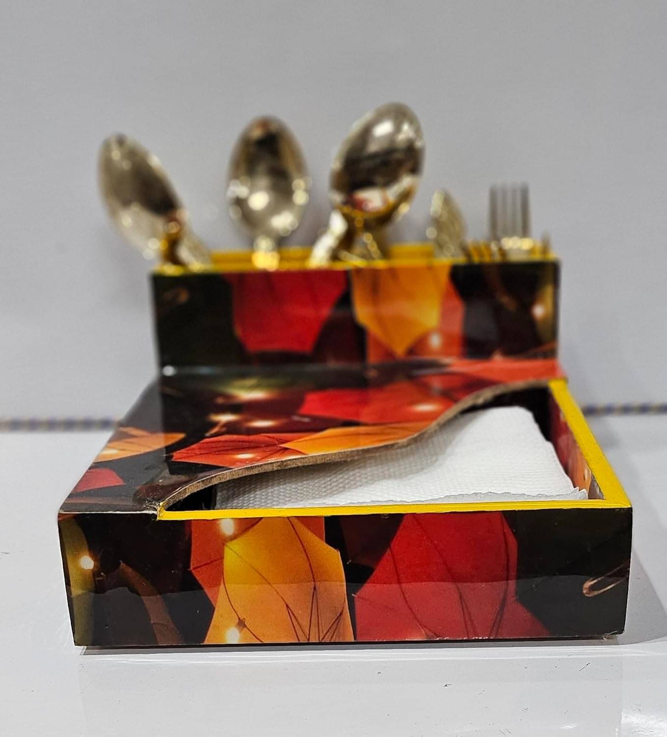 MDF Wooden Organizer Spoon Stand for Home & Kitchen | Spoon and Napkin Holder for Dining Table_Multicolor     			MDF Wooden Organizer Spoon Stand for Home & Kitchen | Spoon and Napkin Holder for Dining Table_Multicolor