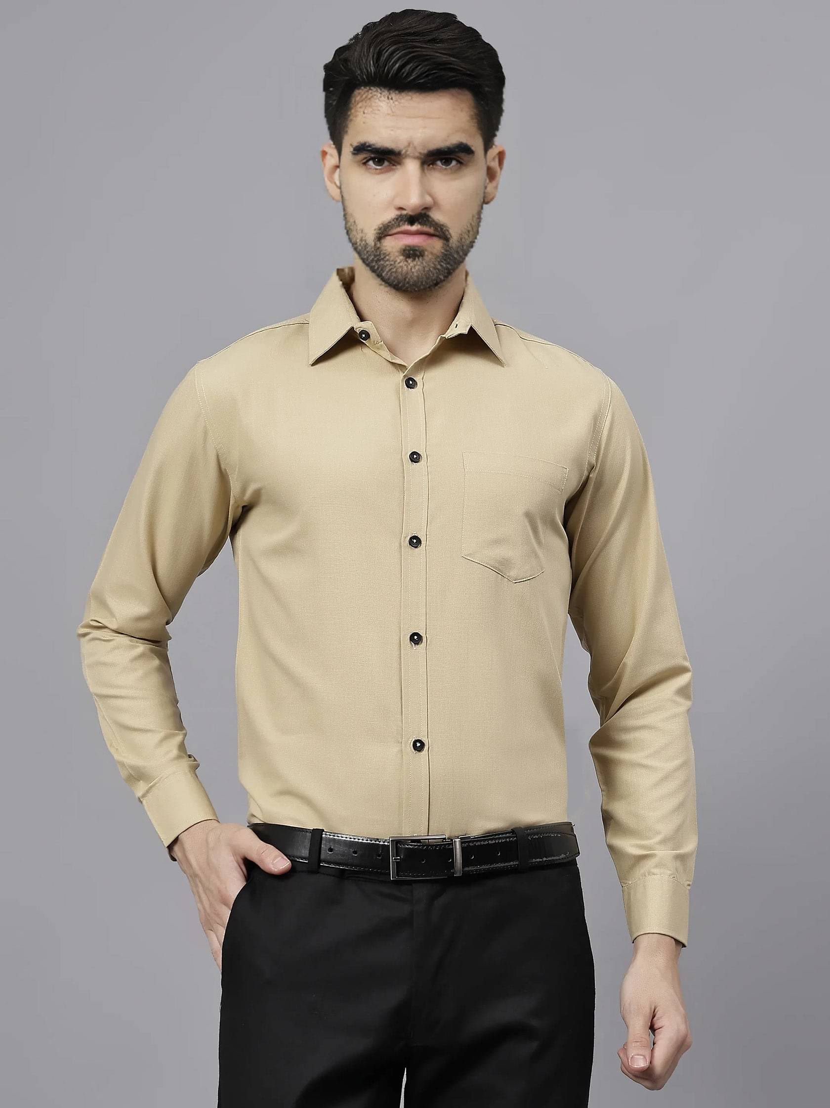     			Navkanj Cotton Blend Slim Fit Full Sleeves Men's Formal Shirt - Beige ( Pack of 1 )