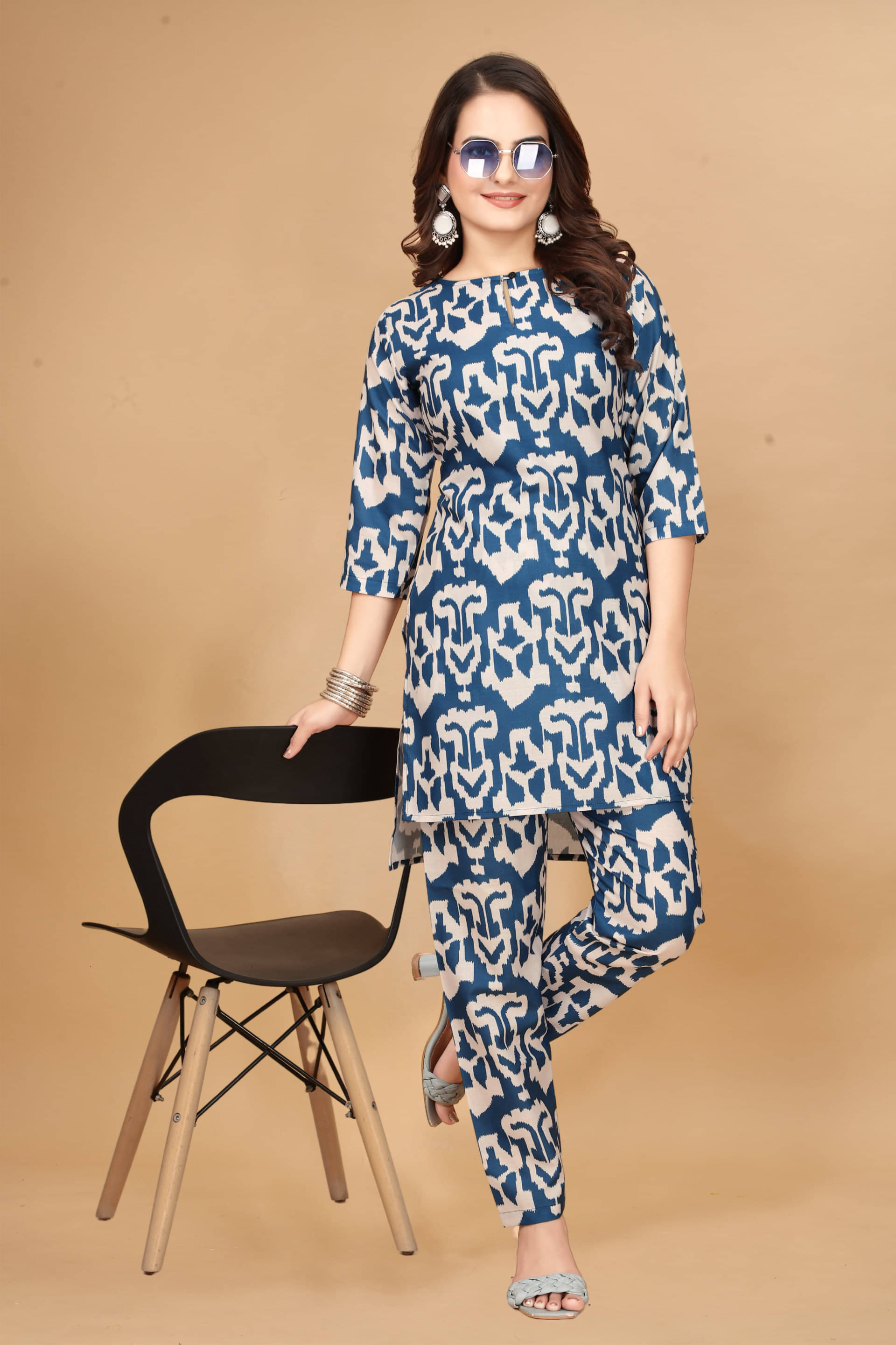 Nirja Fab Cotton Blend Printed Kurti With Pants Women's Stitched Salwar Suit - Blue ( Pack of 1 ) Nirja Fab Cotton Blend Printed Kurti With Pants Women's Stitched Salwar Suit - Blue ( Pack of 1 )