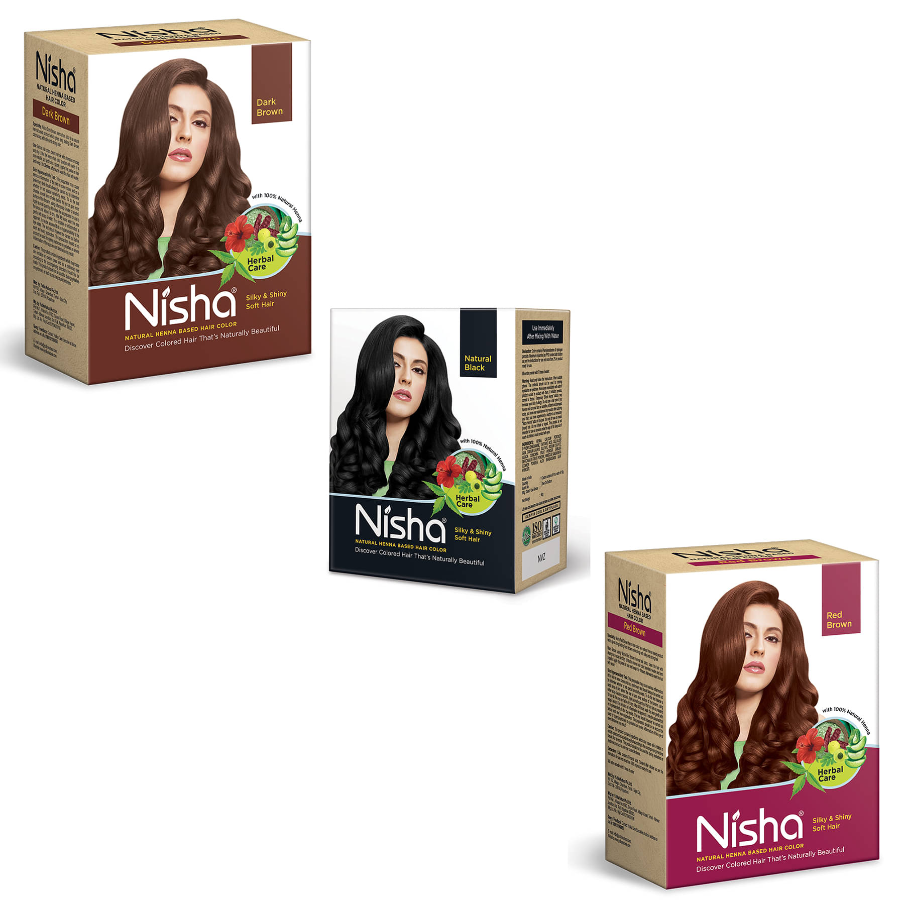 Nisha Henna Based Hair Color Combo Pack Natural Black 60g, Dark Brown 60g and Red Brown 90g, Henna Hair Colour, Hair Dye Nisha Henna Based Hair Color Combo Pack Natural Black 60g, Dark Brown 60g and Red Brown 90g, Henna Hair Colour, Hair Dye