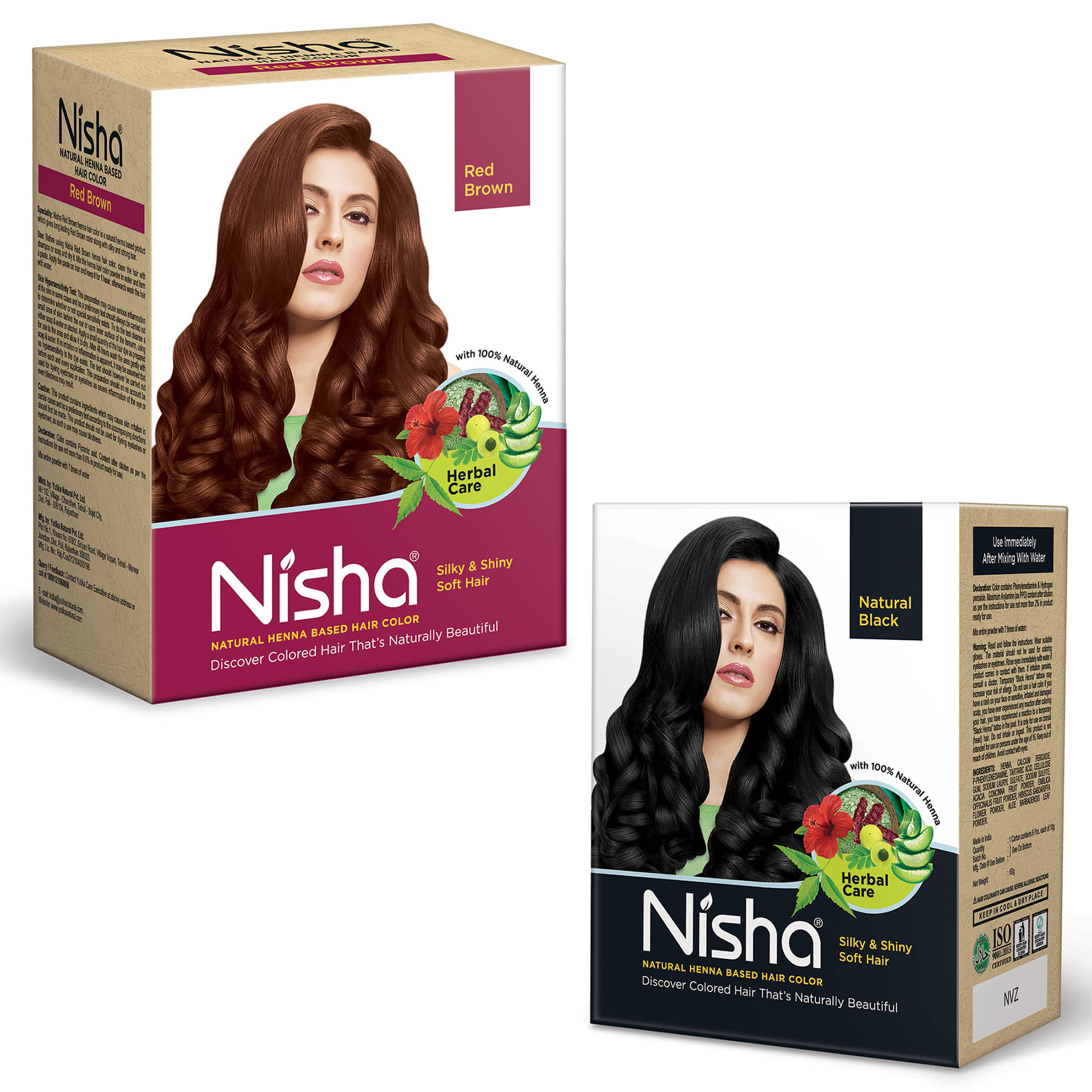     			Nisha Henna Based Hair Color Natural Black 60g and Red Brown 90g, Henna Hair Colour for Women & Men, Hair Dye