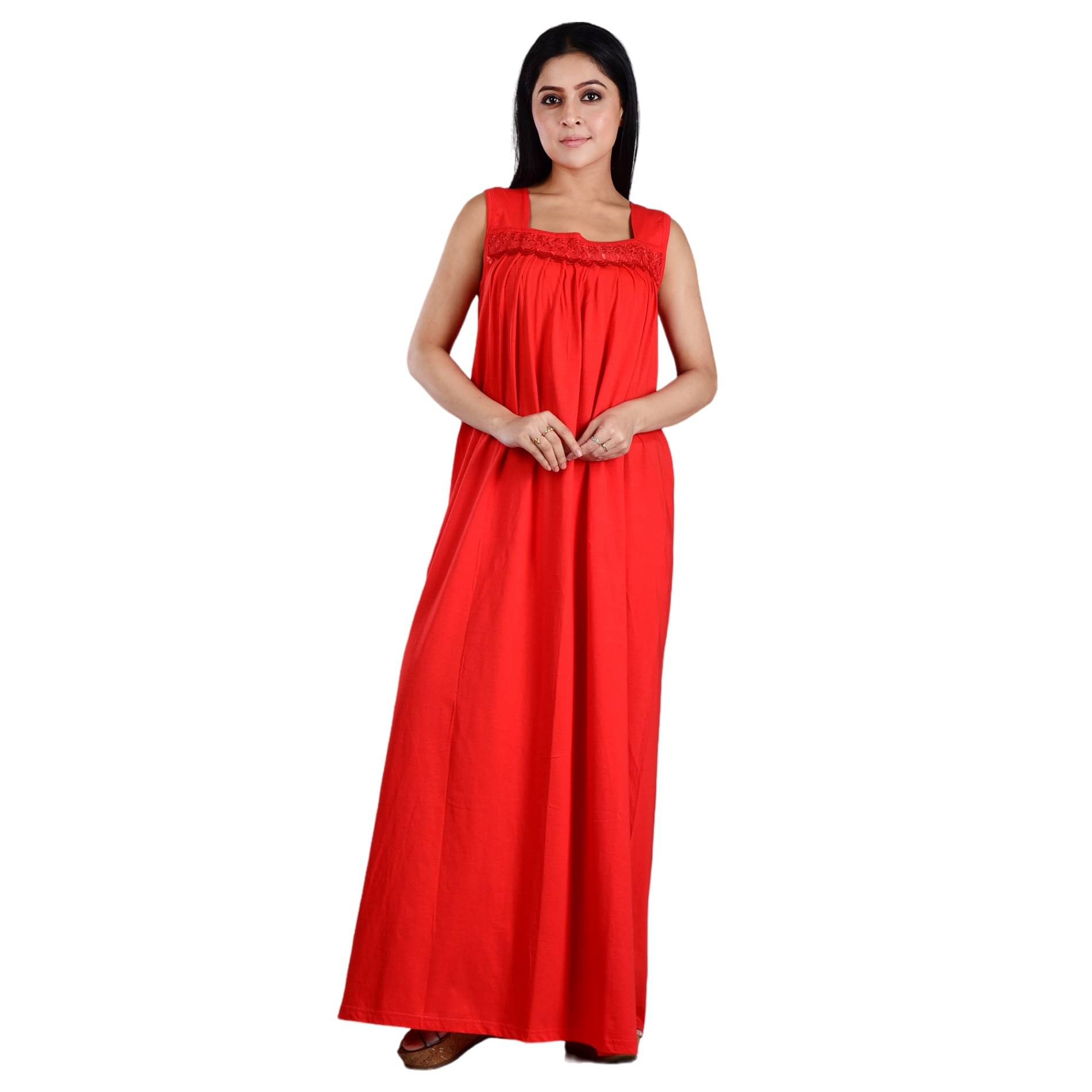 PIYALI'S CREATION WOMEN'S Red Hosiery Women's Nightwear Nighty & Night Gowns ( Pack of 1 ) PIYALI'S CREATION WOMEN'S Red Hosiery Women's Nightwear Nighty & Night Gowns ( Pack of 1 )