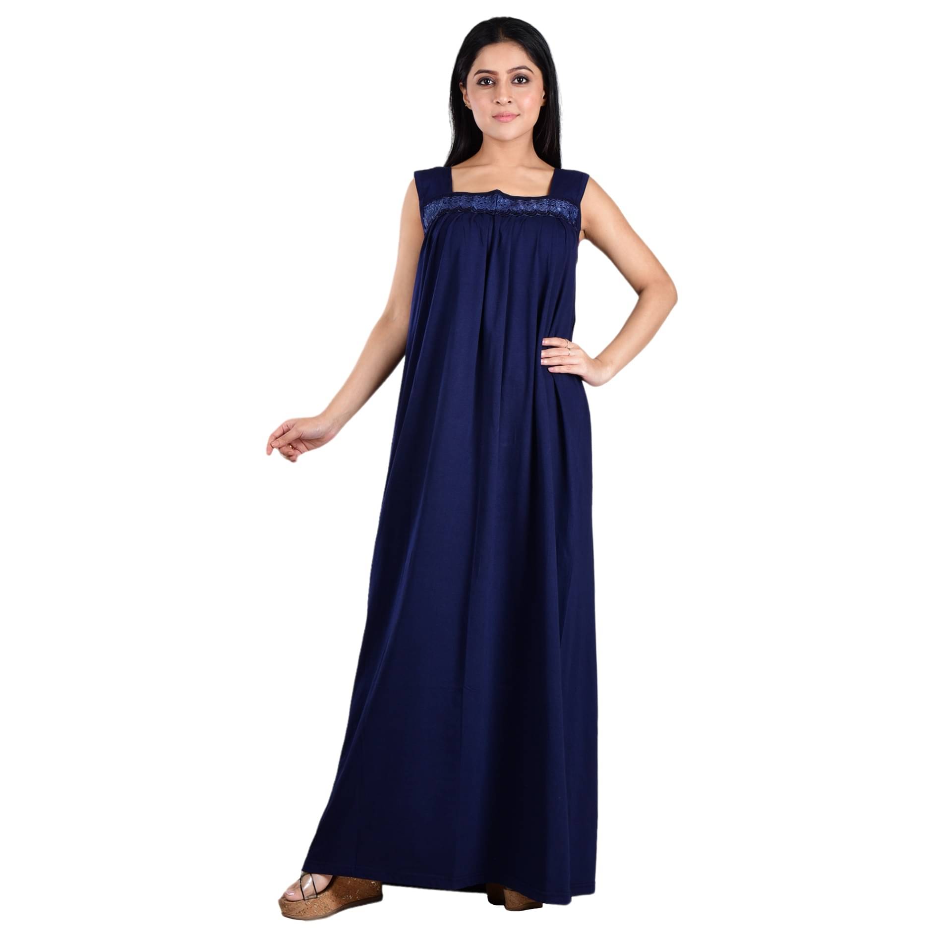 PIYALI'S CREATION WOMEN'S Navy Blue Hosiery Women's Nightwear Nighty & Night Gowns ( Pack of 1 ) PIYALI'S CREATION WOMEN'S Navy Blue Hosiery Women's Nightwear Nighty & Night Gowns ( Pack of 1 )