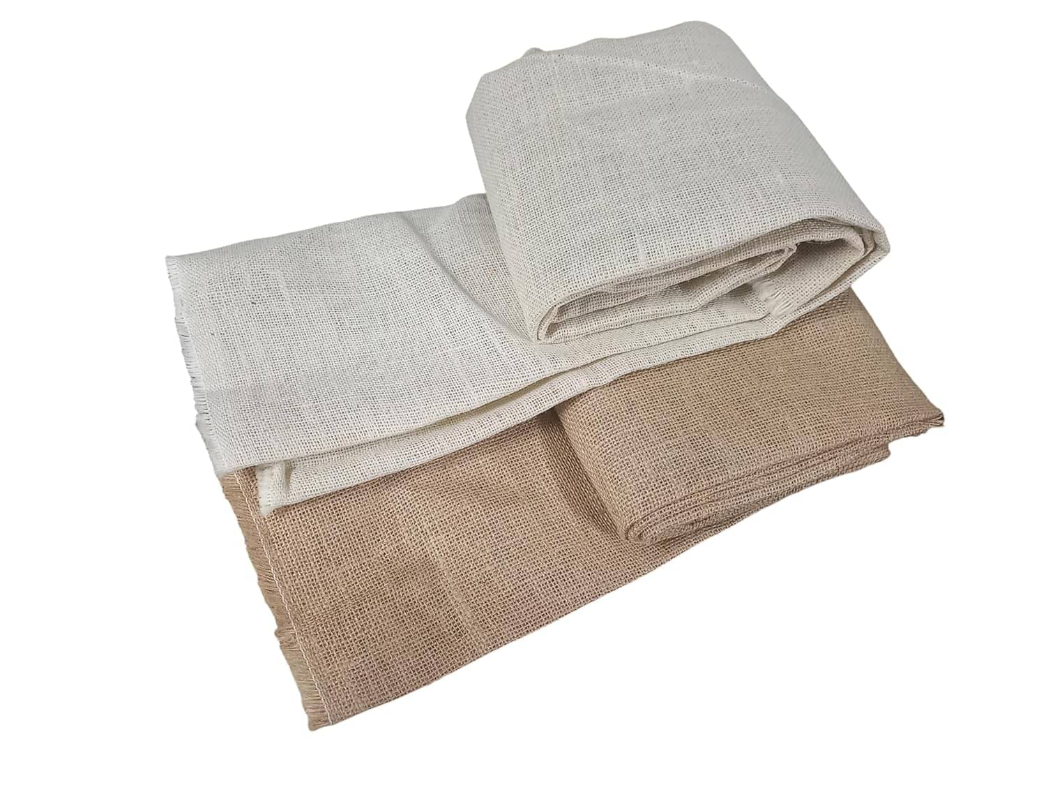     			PRANSUNITA 100% Natural Burlap Jute Hessian Cloth - (48 x 60 CM) for Wedding Party Event Christmas Decoration, Crafts, Table Linens, Landscaping, Plants Covering (Natural and Cream)