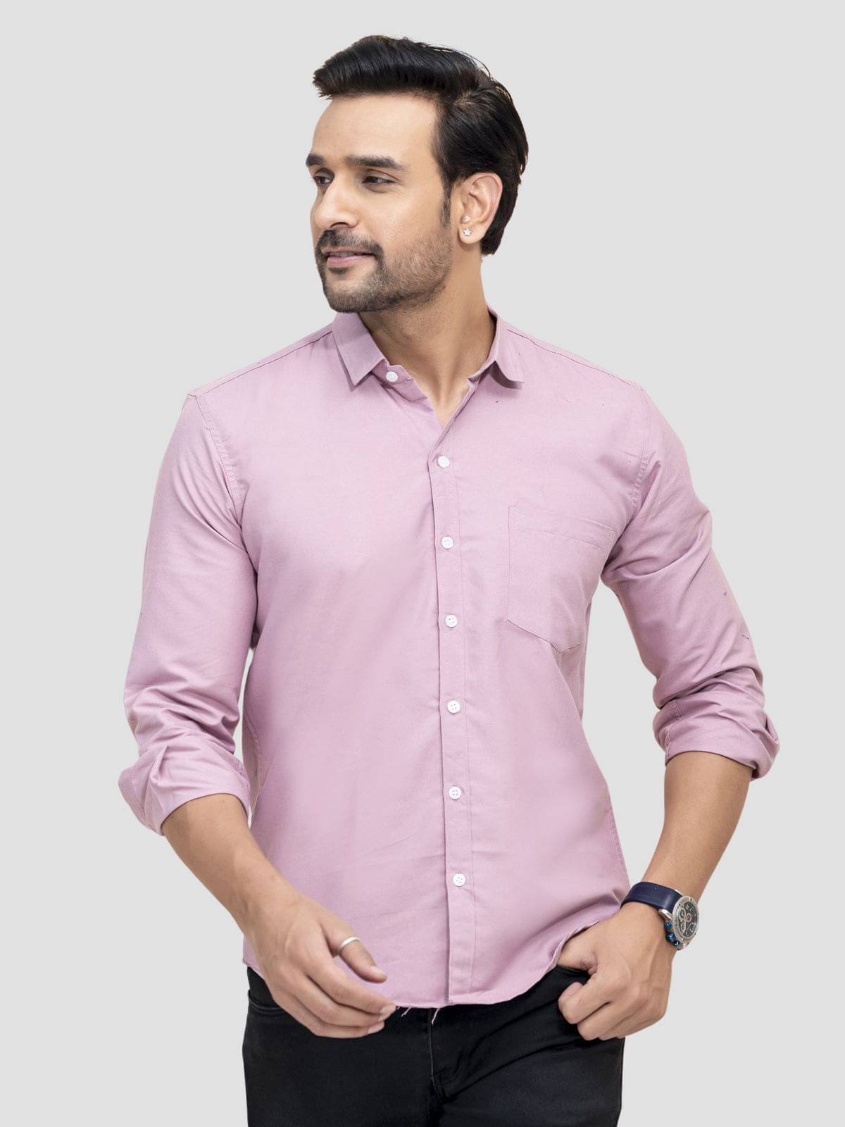 QuaClo Cotton Blend Regular Fit Solids Full Sleeves Men's Casual Shirt - Peach ( Pack of 1 )     			QuaClo Cotton Blend Regular Fit Solids Full Sleeves Men's Casual Shirt - Peach ( Pack of 1 )
