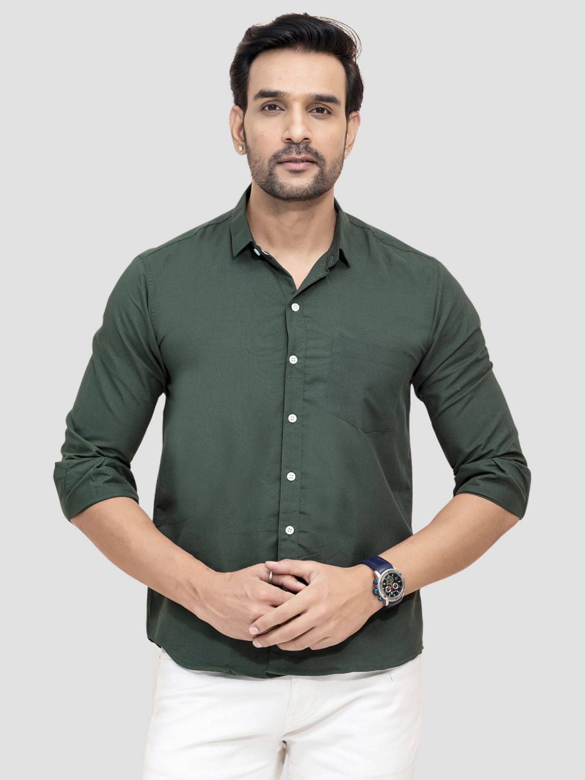     			QuaClo Cotton Blend Regular Fit Solids Full Sleeves Men's Casual Shirt - Green ( Pack of 1 )