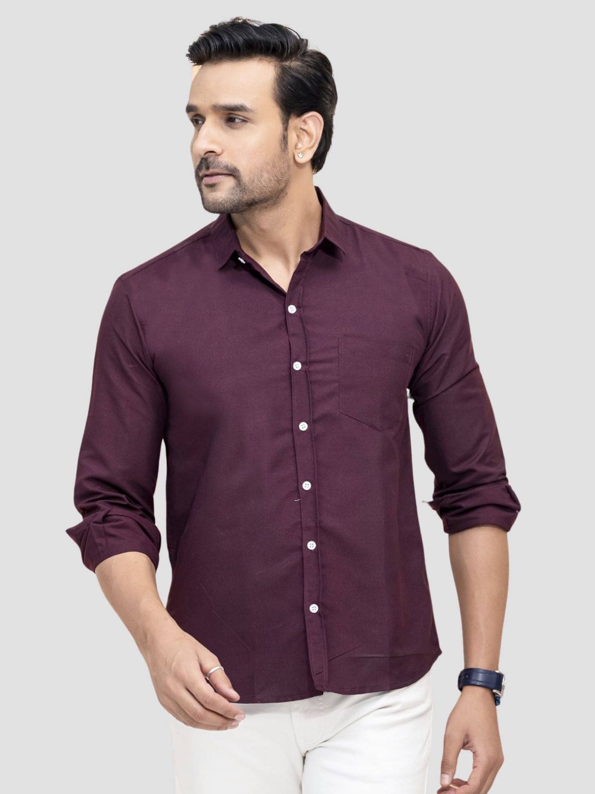 QuaClo Cotton Blend Regular Fit Solids Full Sleeves Men's Casual Shirt - Wine ( Pack of 1 ) QuaClo Cotton Blend Regular Fit Solids Full Sleeves Men's Casual Shirt - Wine ( Pack of 1 )
