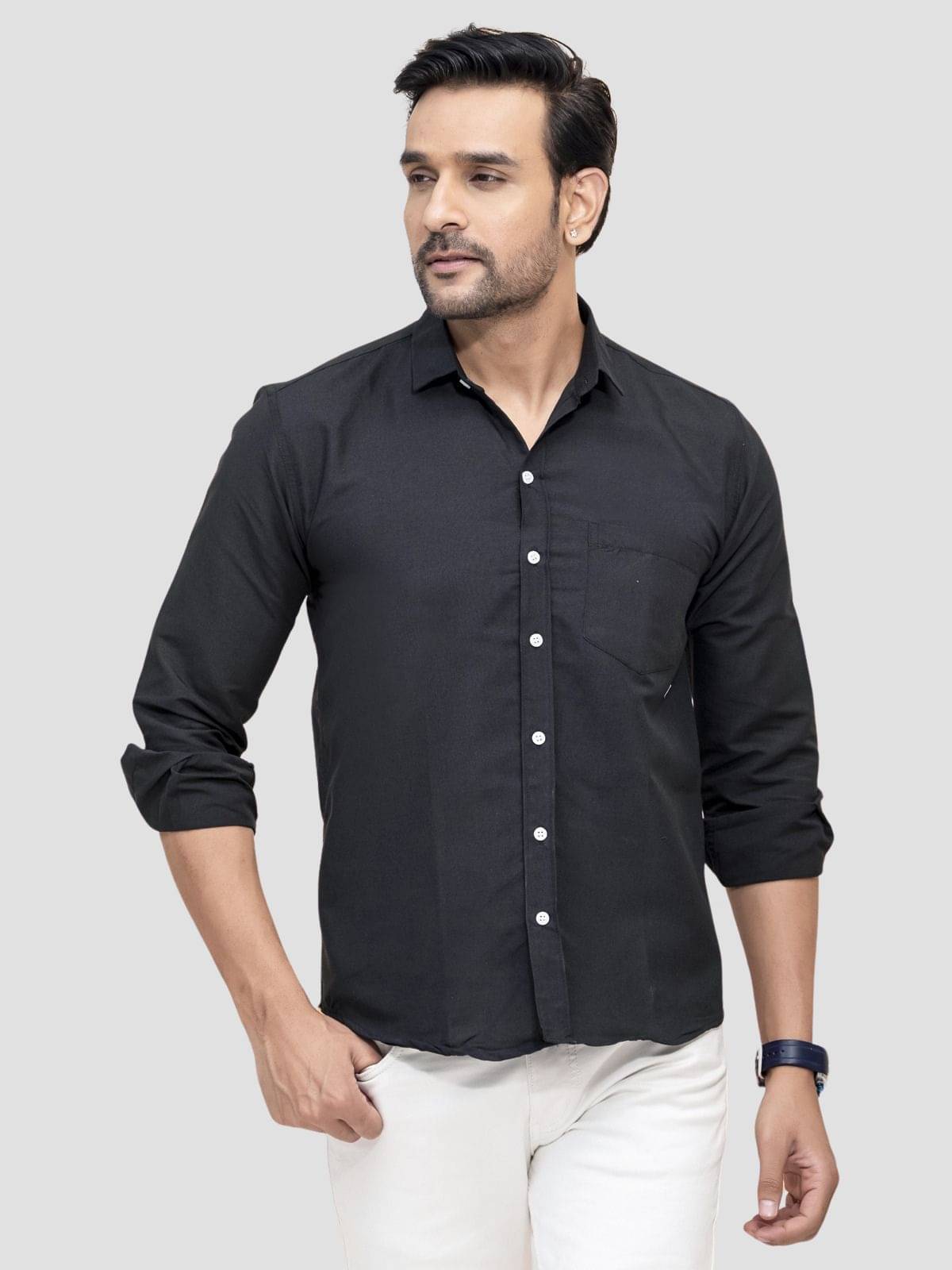     			QuaClo Cotton Blend Regular Fit Solids Full Sleeves Men's Casual Shirt - Black ( Pack of 1 )