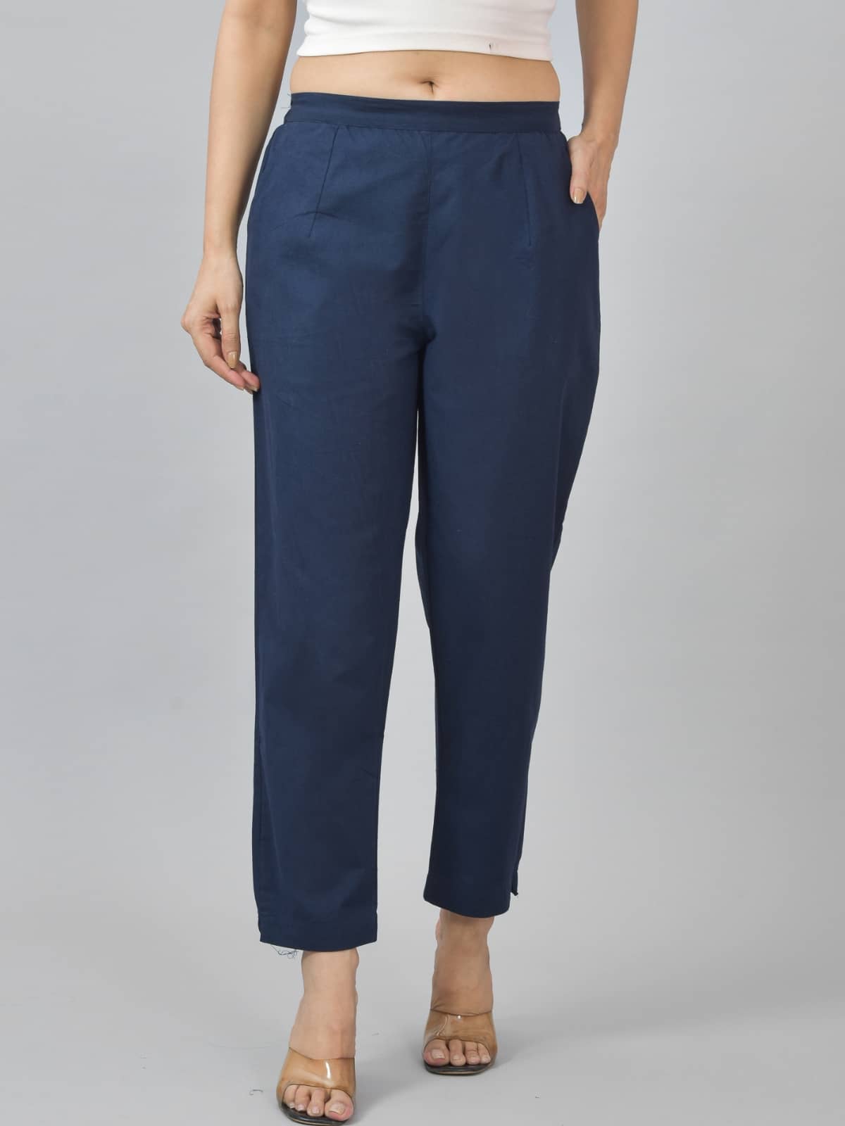 QuaClo Pack of 1 Cotton Blend Straight Women's Casual Pants ( Navy ) - Trousers | Buy online on ZillyBuy