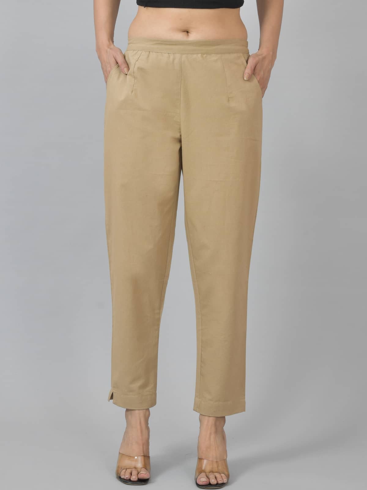 QuaClo Pack of 1 Cotton Blend Straight Women's Casual Pants ( Beige ) - Trousers | Buy online on ZillyBuy