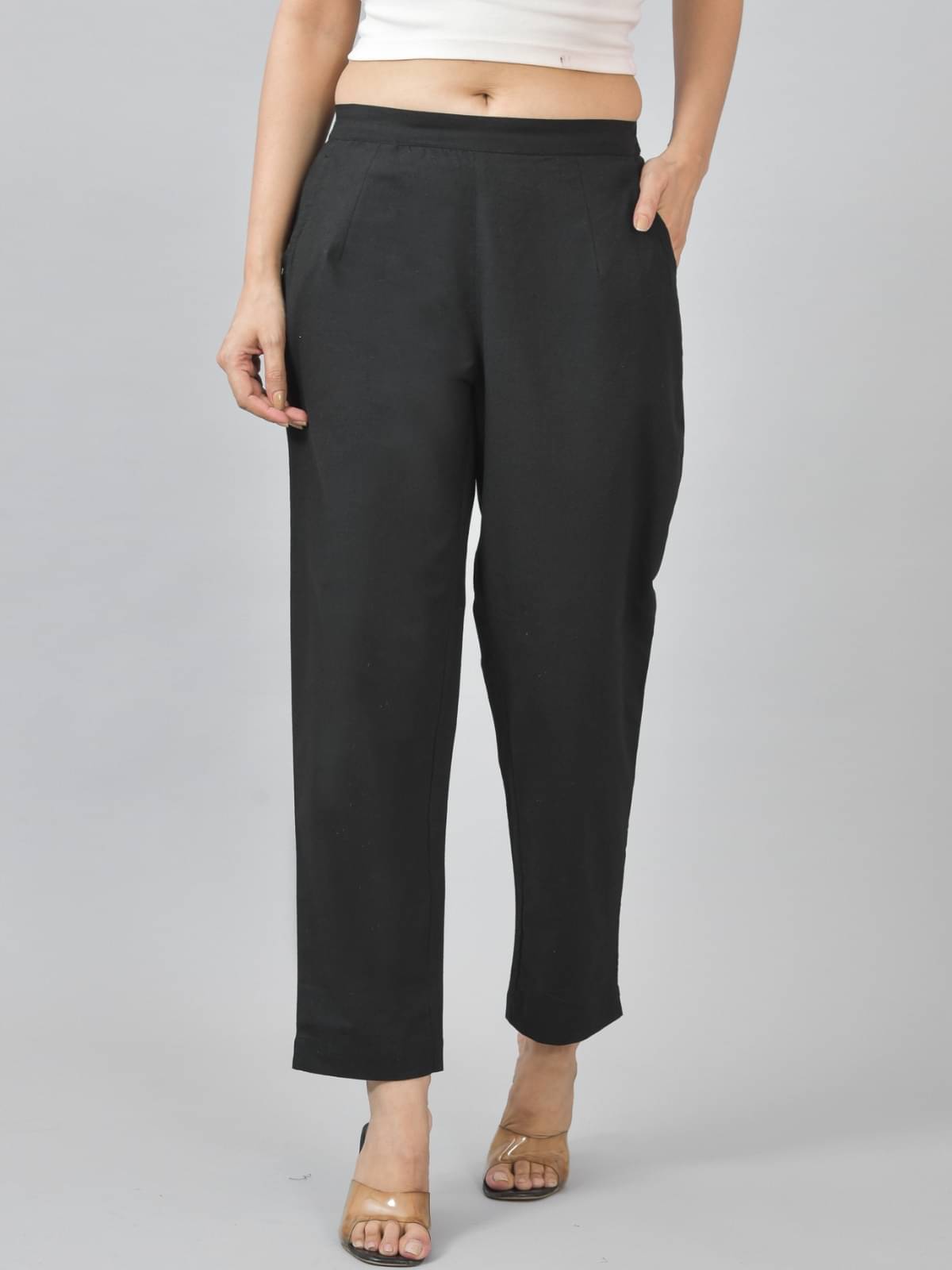     			QuaClo Pack of 1 Cotton Blend Straight Women's Casual Pants ( Black )
