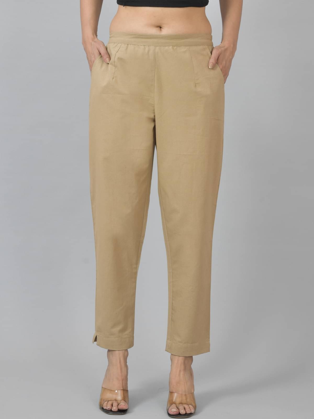     			QuaClo Pack of 1 Cotton Blend Straight Women's Casual Pants ( Beige )