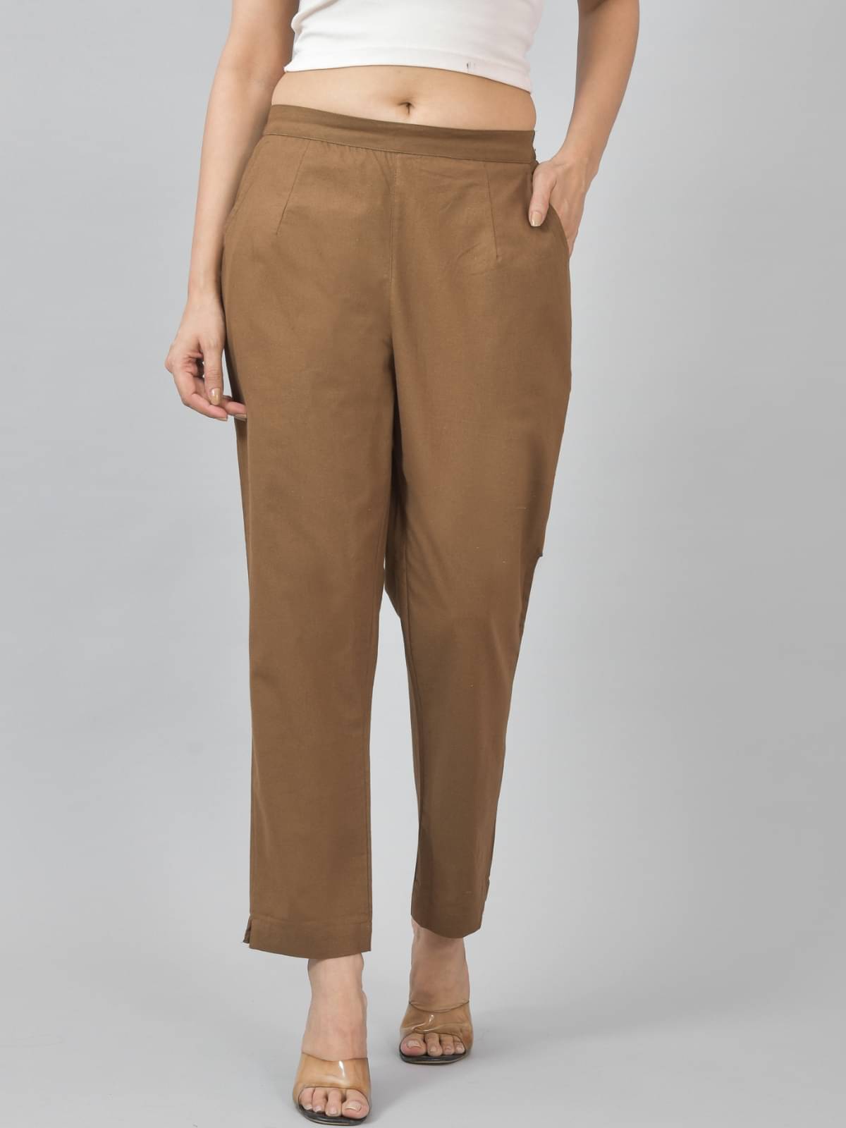     			QuaClo Pack of 1 Cotton Blend Straight Women's Casual Pants ( Brown )