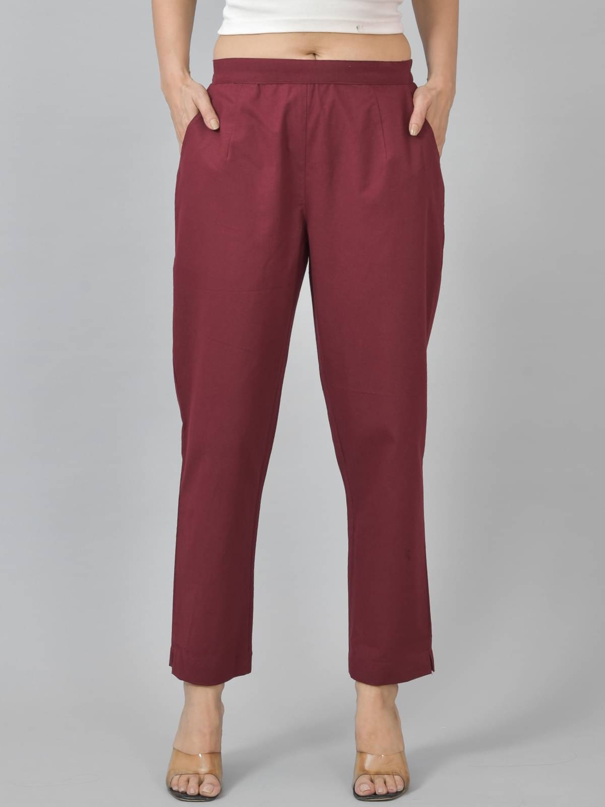     			QuaClo Pack of 1 Cotton Blend Straight Women's Casual Pants ( Maroon )