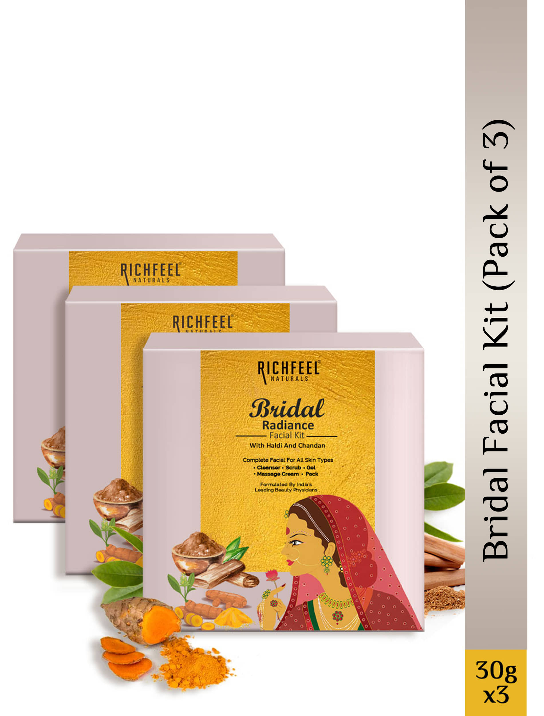 Richfeel Bridal Radiance 3 Times Use Facial Kit For Normal Skin Saffron 3 ( Pack of 3 )