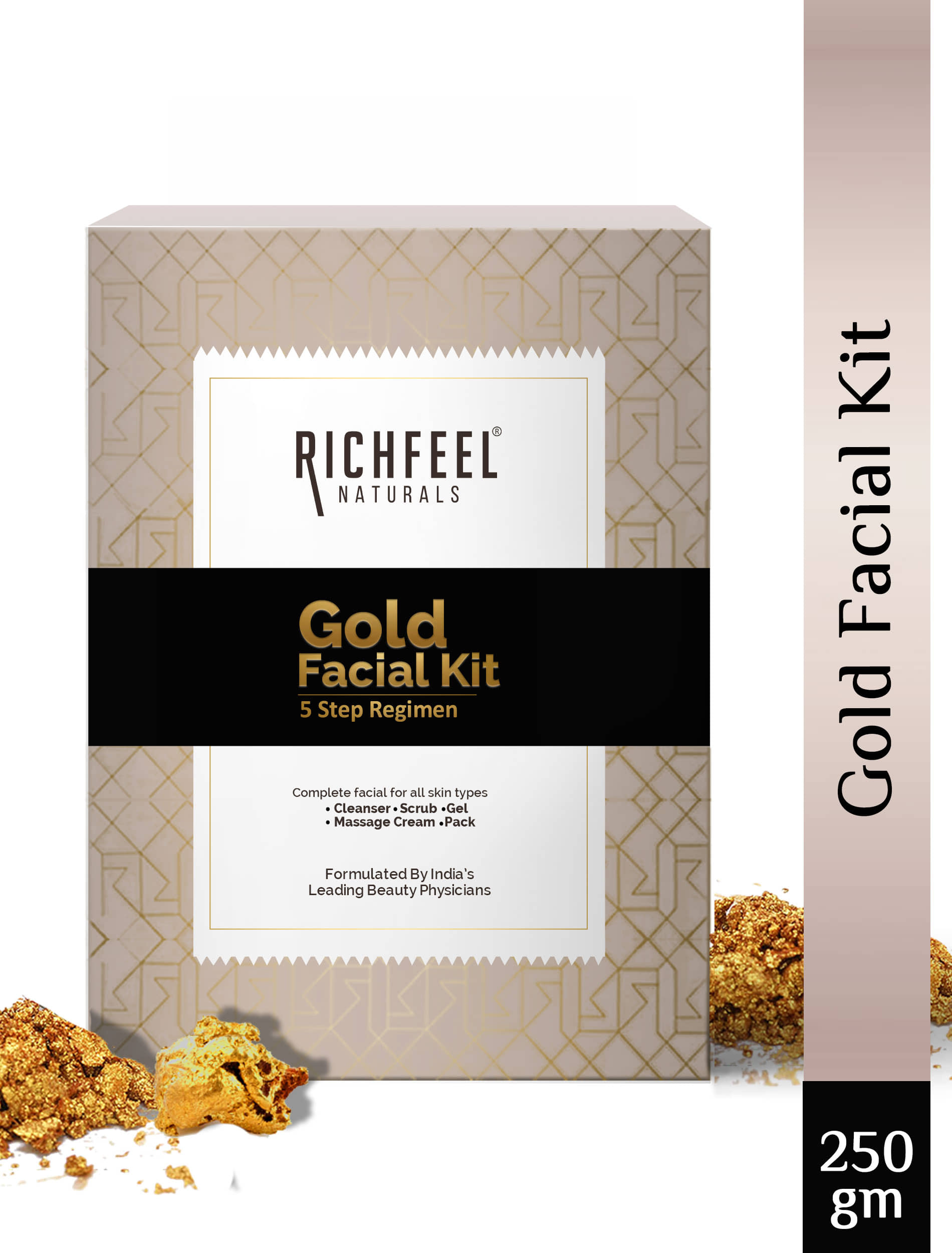 Richfeel Gold Facial Kit 5x50 G 3 Times Use Facial Kit For Normal Skin Gold 1 ( Pack of 1 )