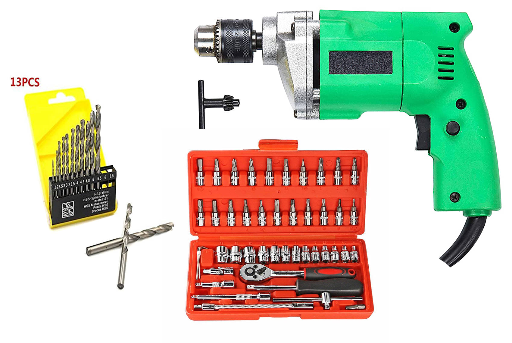     			Shopper52 - DRL13P46P 400W 10mm Corded Drill Machine with Bits