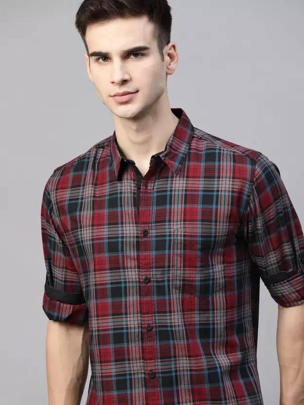     			U TURN Cotton Blend Slim Fit Checks Full Sleeves Men's Casual Shirt - Red ( Pack of 1 )