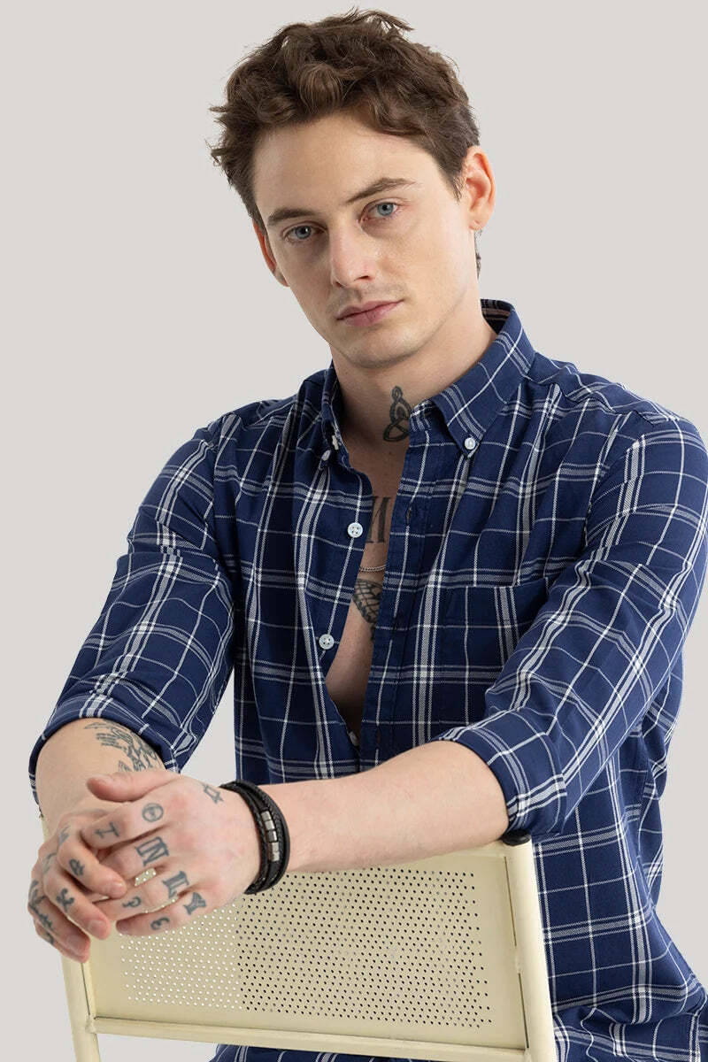 U TURN Cotton Blend Slim Fit Checks Full Sleeves Men's Casual Shirt - Navy ( Pack of 1 ) U TURN Cotton Blend Slim Fit Checks Full Sleeves Men's Casual Shirt - Navy ( Pack of 1 )