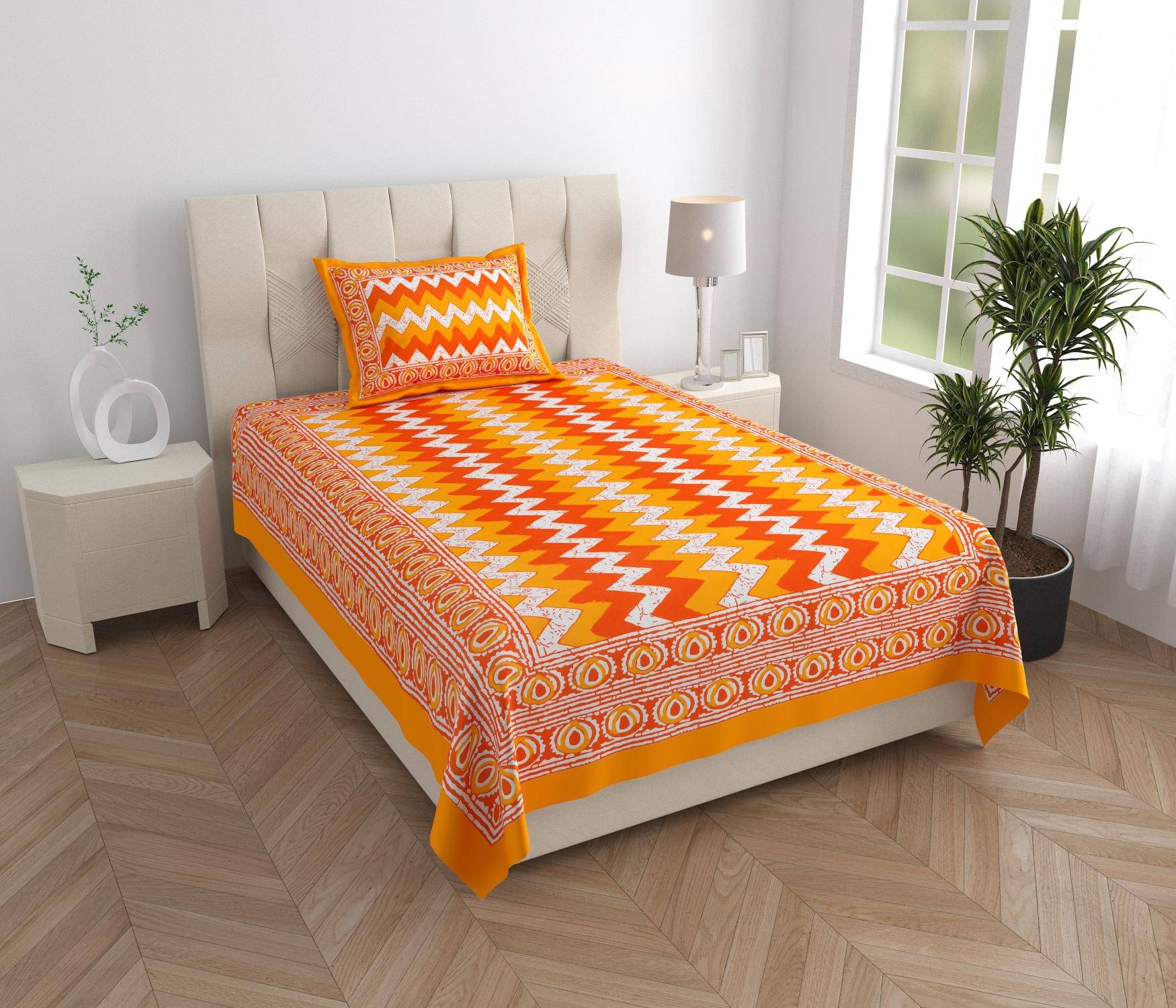     			Uniqchoice Cotton 1 Single Bedsheet with 2 Pillow Covers ( Yellow )