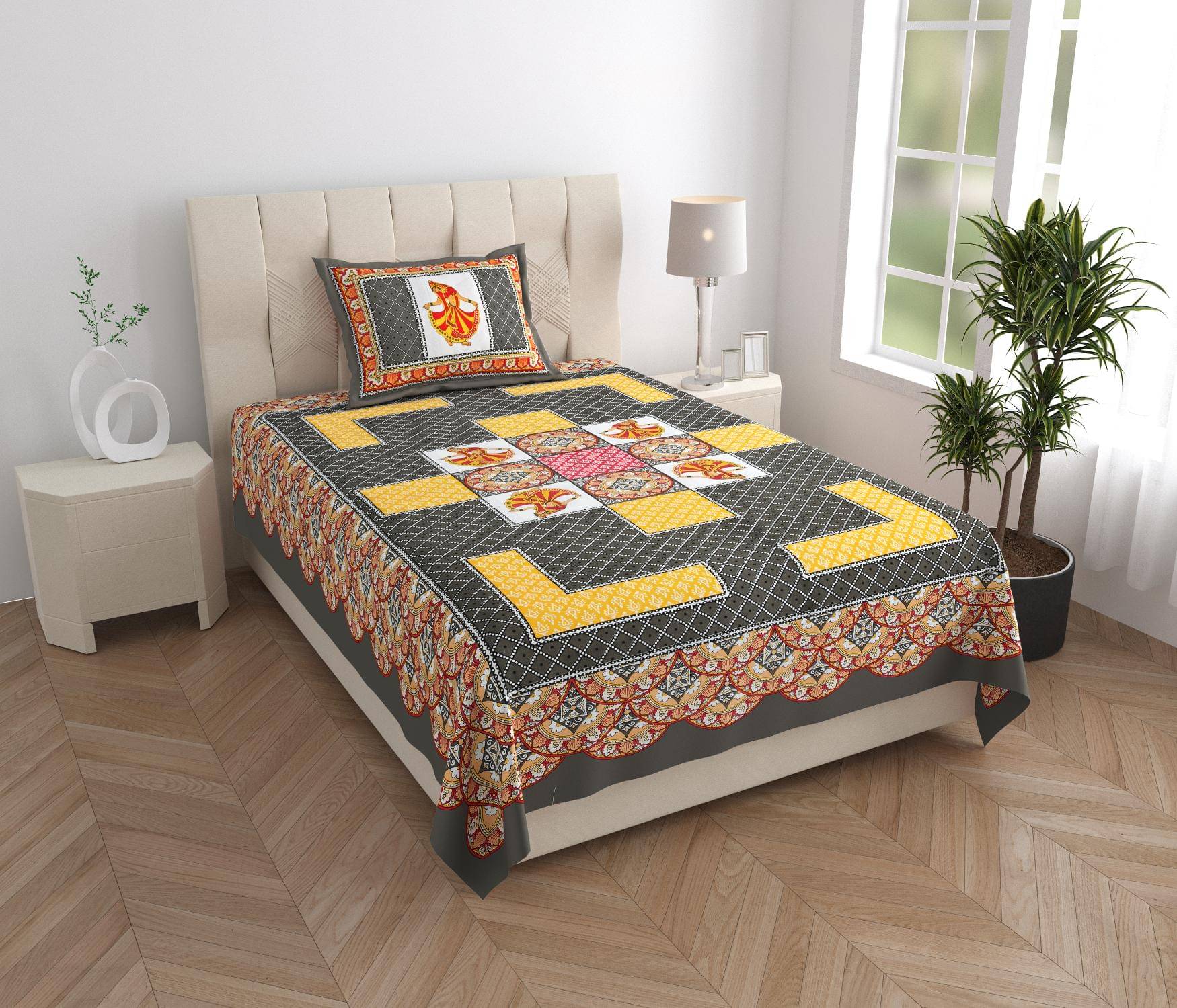     			Uniqchoice Cotton 1 Single Bedsheet with 2 Pillow Covers ( Gray )