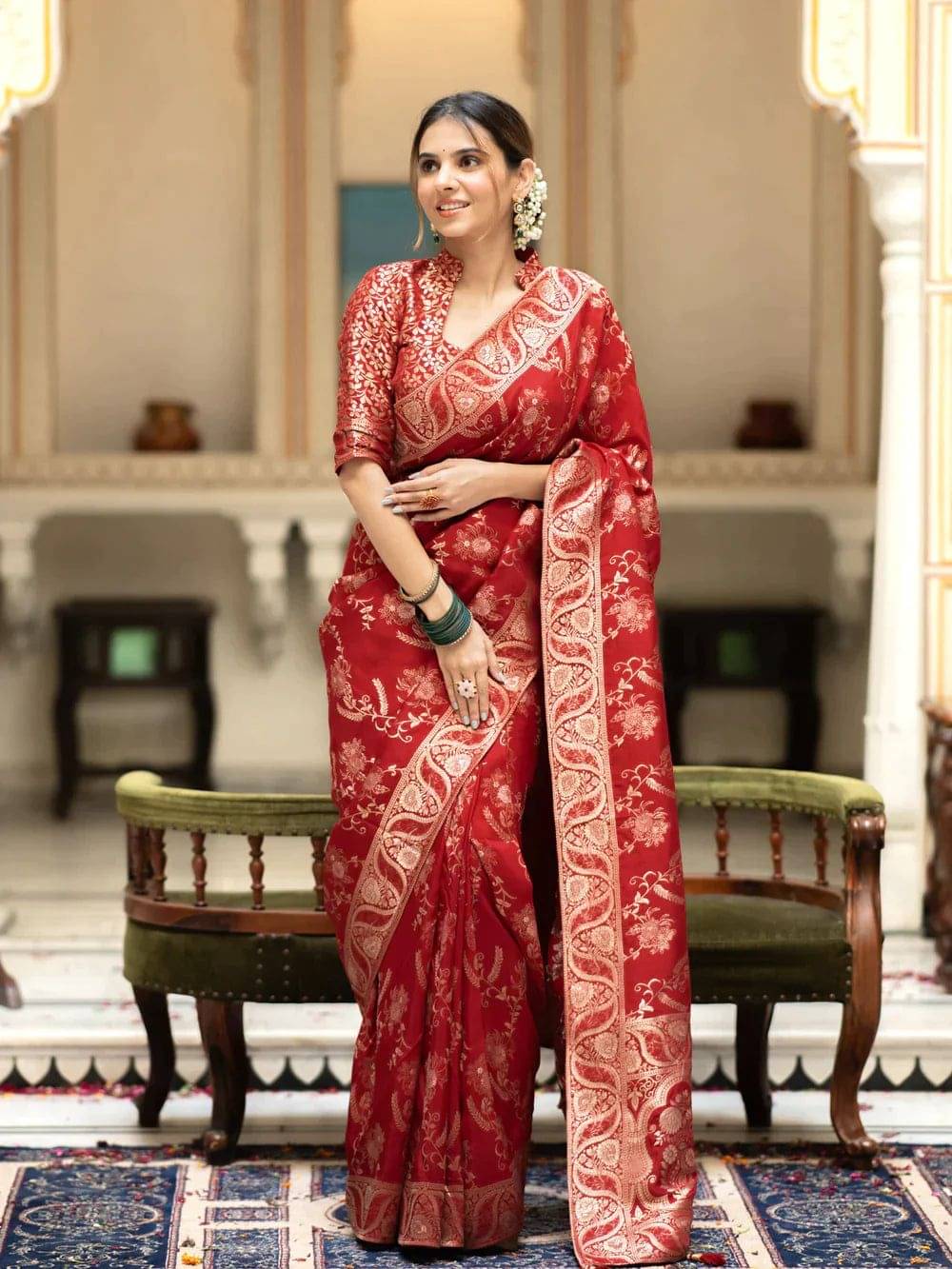 fab woven Banarasi Silk Woven Saree With Unstitched Blouse Piece ( Red ) fab woven Banarasi Silk Woven Saree With Unstitched Blouse Piece ( Red )