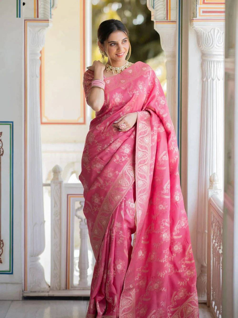     			fab woven Banarasi Silk Woven Saree With Unstitched Blouse Piece ( Peach )