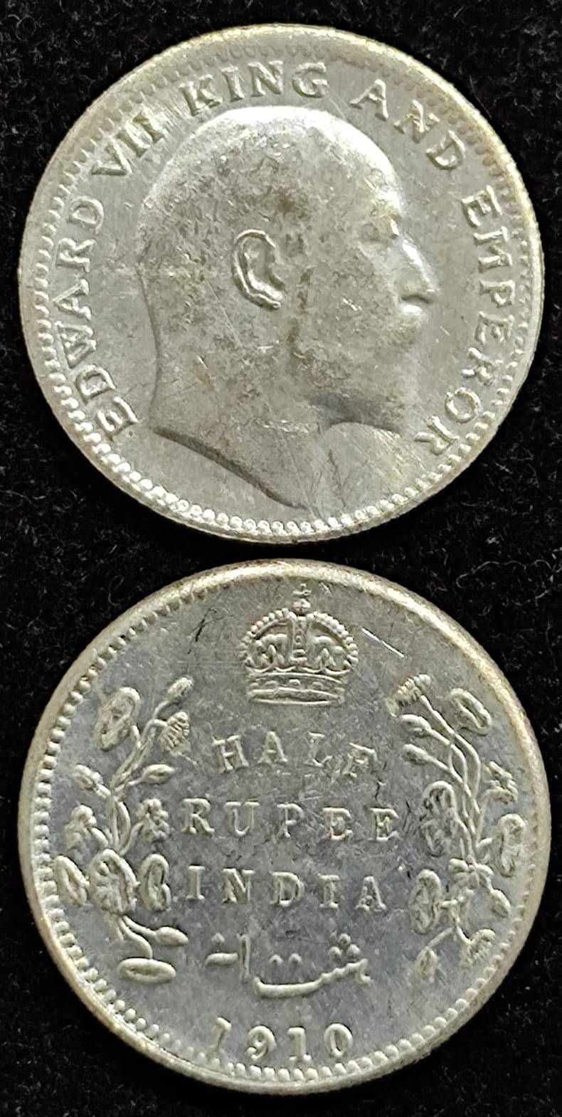     			1910 HALF RUPEES EDWARD VII BRITISH INDIA RARE COIN