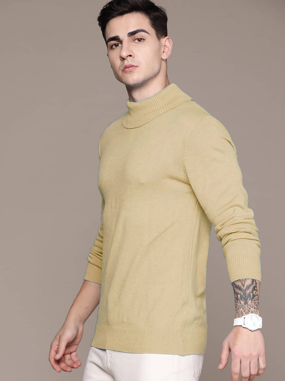 AIN6 Woollen High Neck Men's Full Sleeves Pullover Sweater - Beige ( Pack of 1 )     			AIN6 Woollen High Neck Men's Full Sleeves Pullover Sweater - Beige ( Pack of 1 )