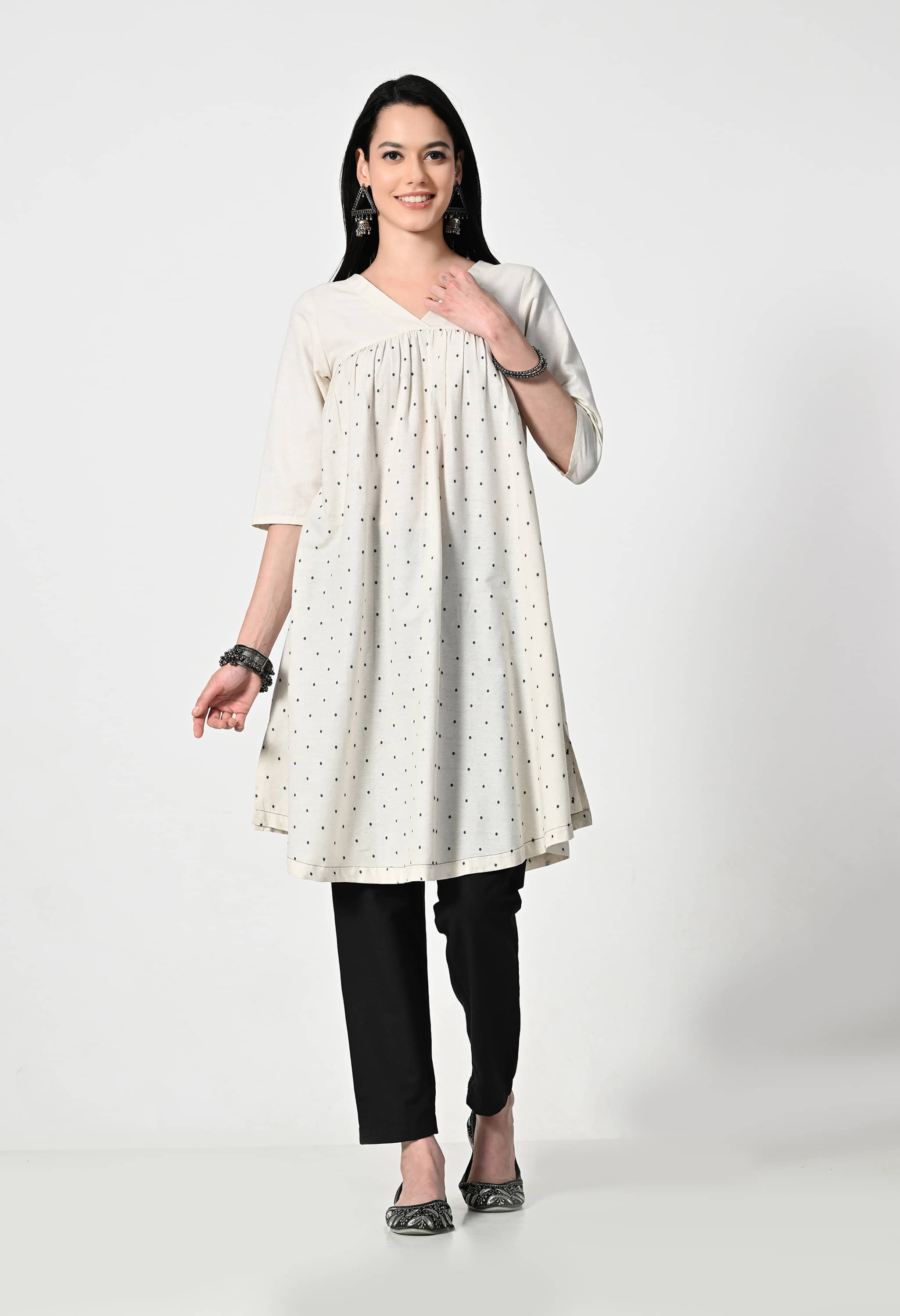 AMBI Pack of 1 Cotton Blend Printed A-line Women's Kurti - ( Cream ) - Kurtis, Tunics | Buy online on ZillyBuy