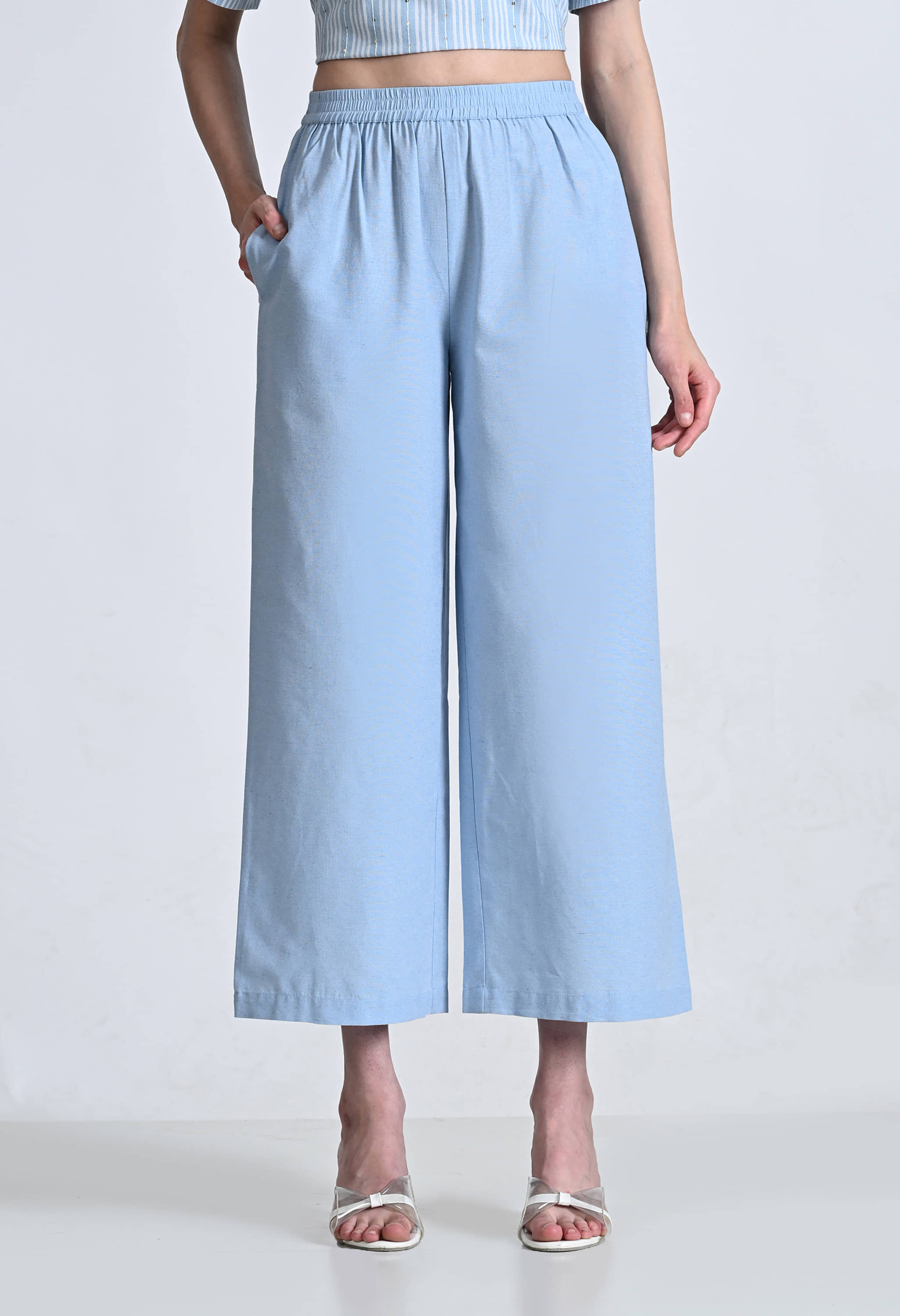 AMBI Pack of 1 Cotton Blend Straight Women's Palazzos ( Light Blue )