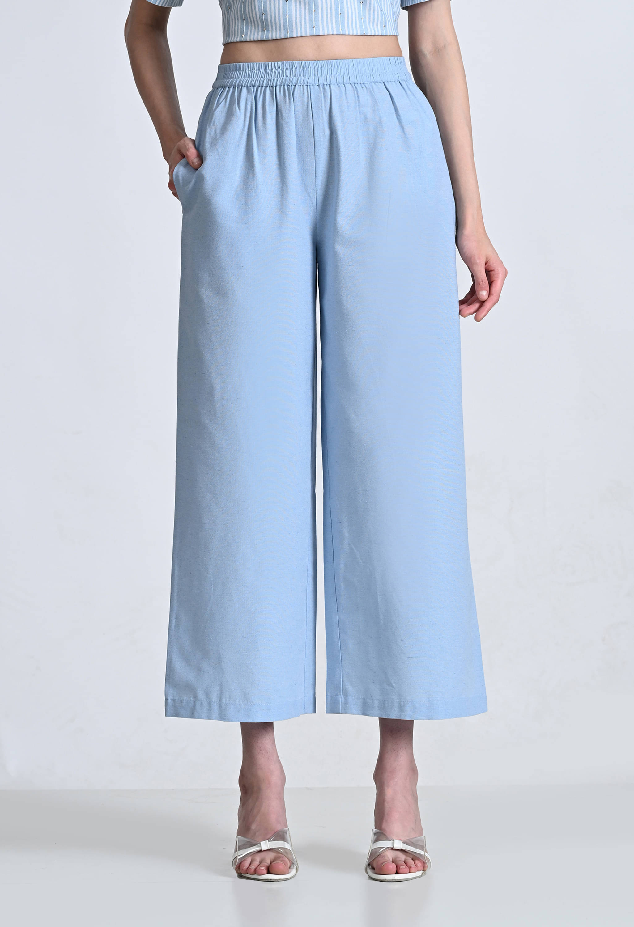 AMBI Pack of 1 Cotton Blend Straight Women's Palazzos ( Light Blue ) AMBI Pack of 1 Cotton Blend Straight Women's Palazzos ( Light Blue )