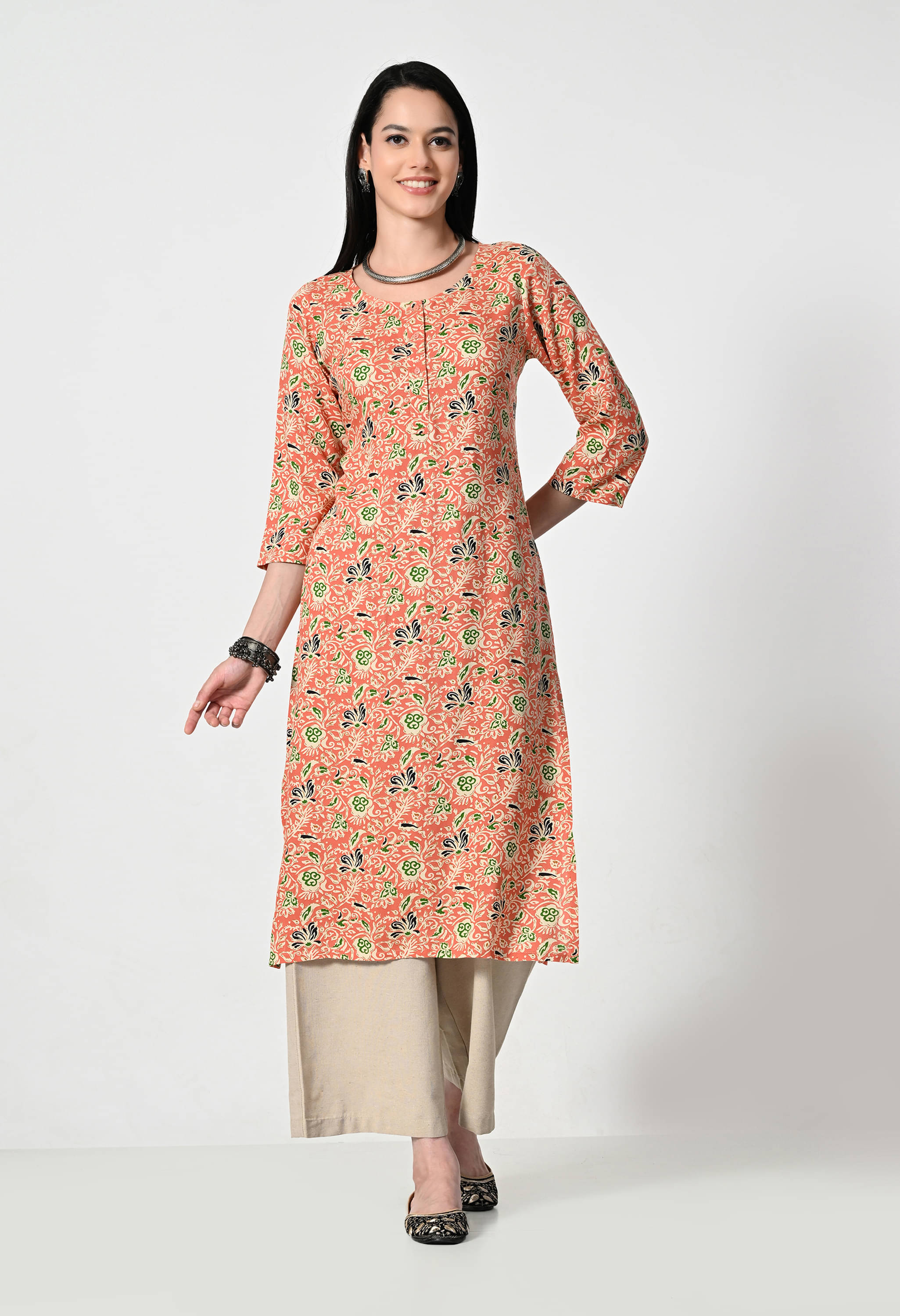     			AMBI Pack of 1 Viscose Printed A-line Women's Kurti - ( Orange )