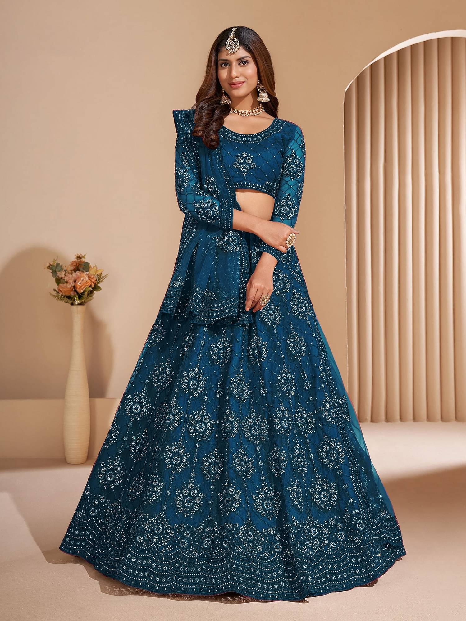 Apnisha Navy Net Chaniya Choli Semi Stitched Lehenga Single Apnisha Navy Net Chaniya Choli Semi Stitched Lehenga Single
