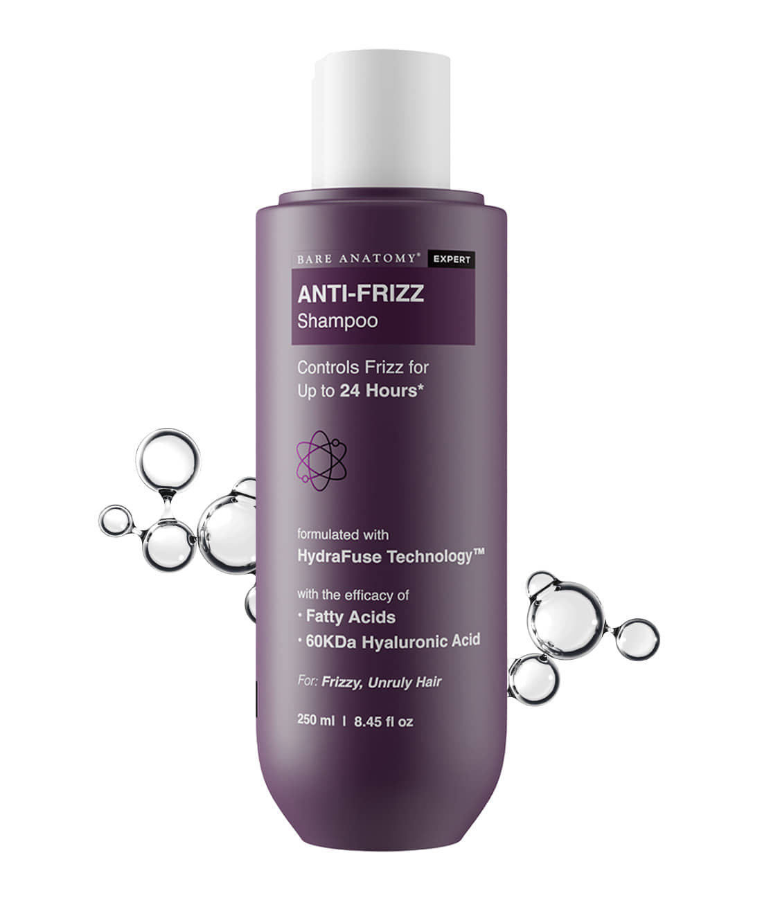 Bare Anatomy Anti Frizz Shampoo for Smooth, Shiny Hair with Hyaluronic Acid for Women & Men, 250 ml