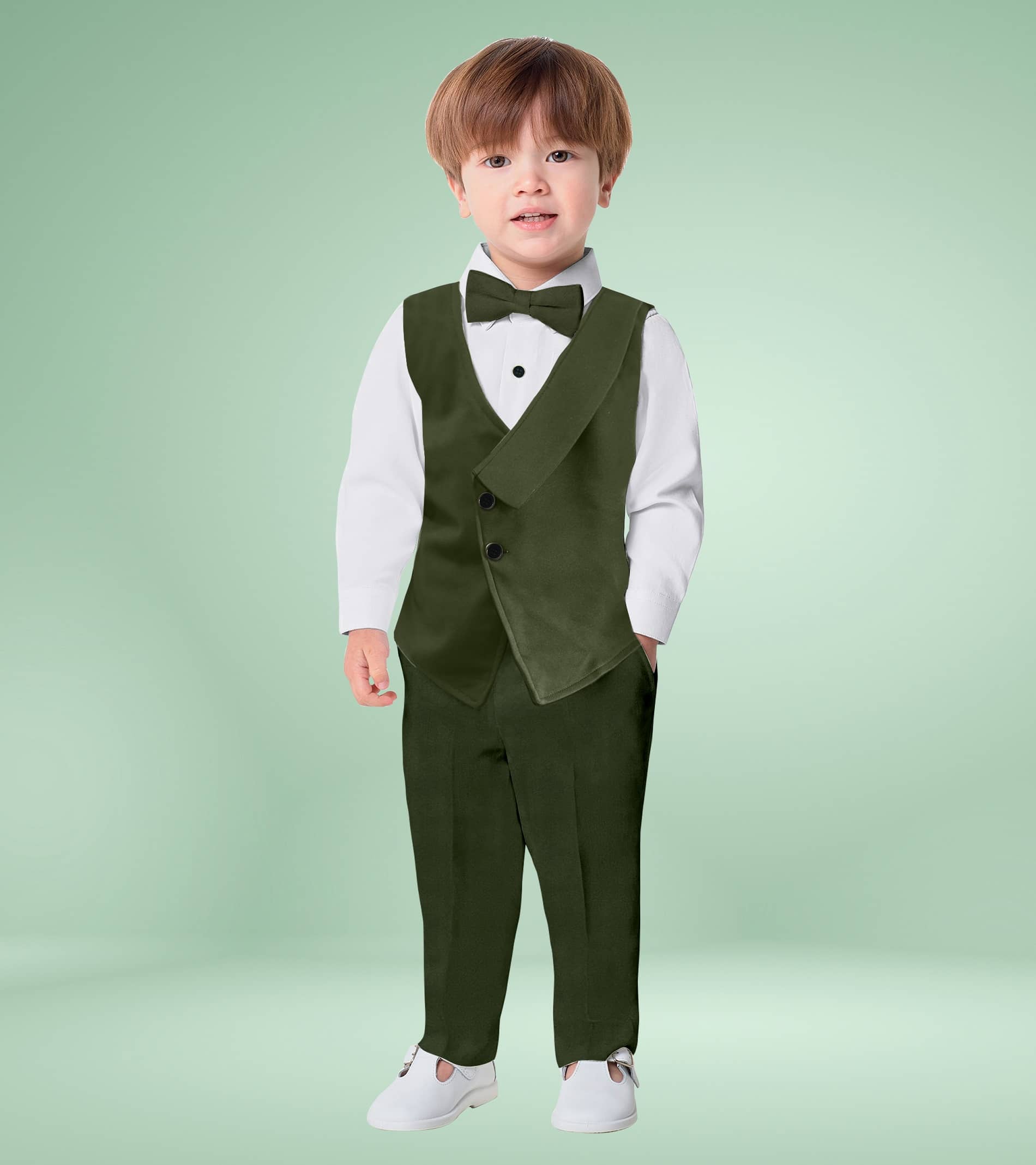 BELIEVED WORTHS Pack of 1 Boys Cotton Blend Shirt & Pants Set ( Olive )