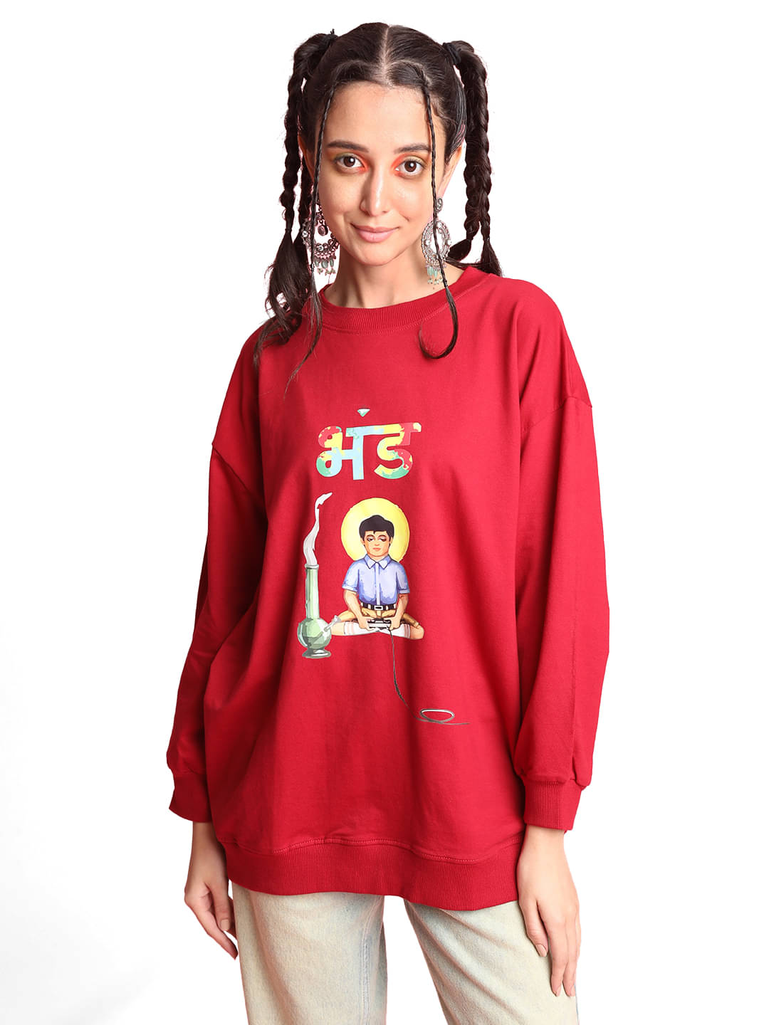     			Bene Kleed Women Cotton Round Neck Sweatshirt ( Red )