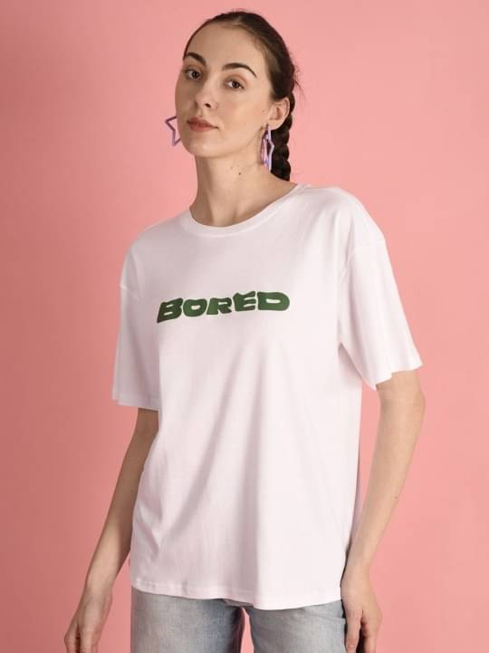 Bene Kleed Women Cotton Printed Oversized Fit Round Neck T-Shirt ( White ) Bene Kleed Women Cotton Printed Oversized Fit Round Neck T-Shirt ( White )