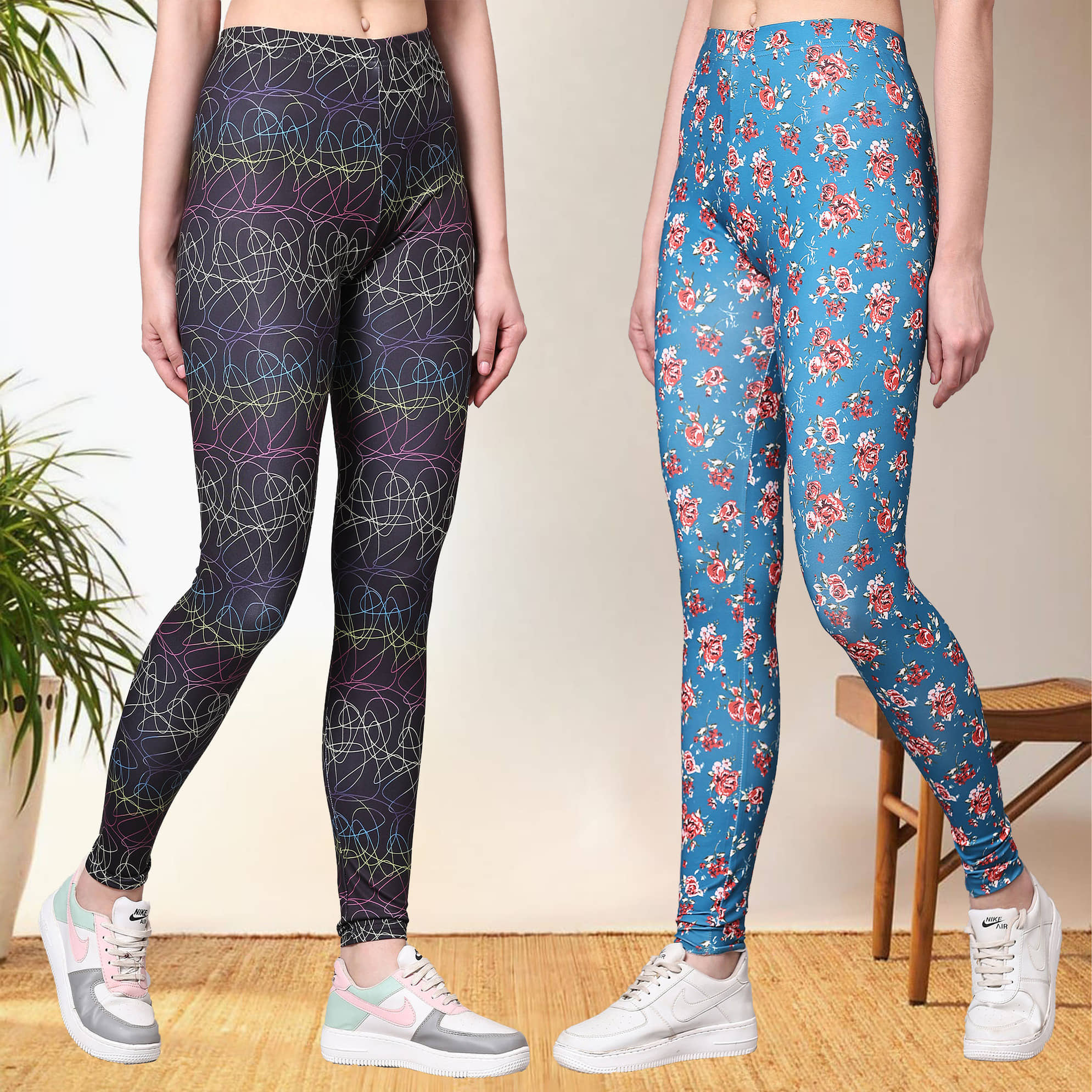 DTR FASHION - Cotton Blend Regular Fit Multicolor Women's Jeggings ( Pack of 2 )