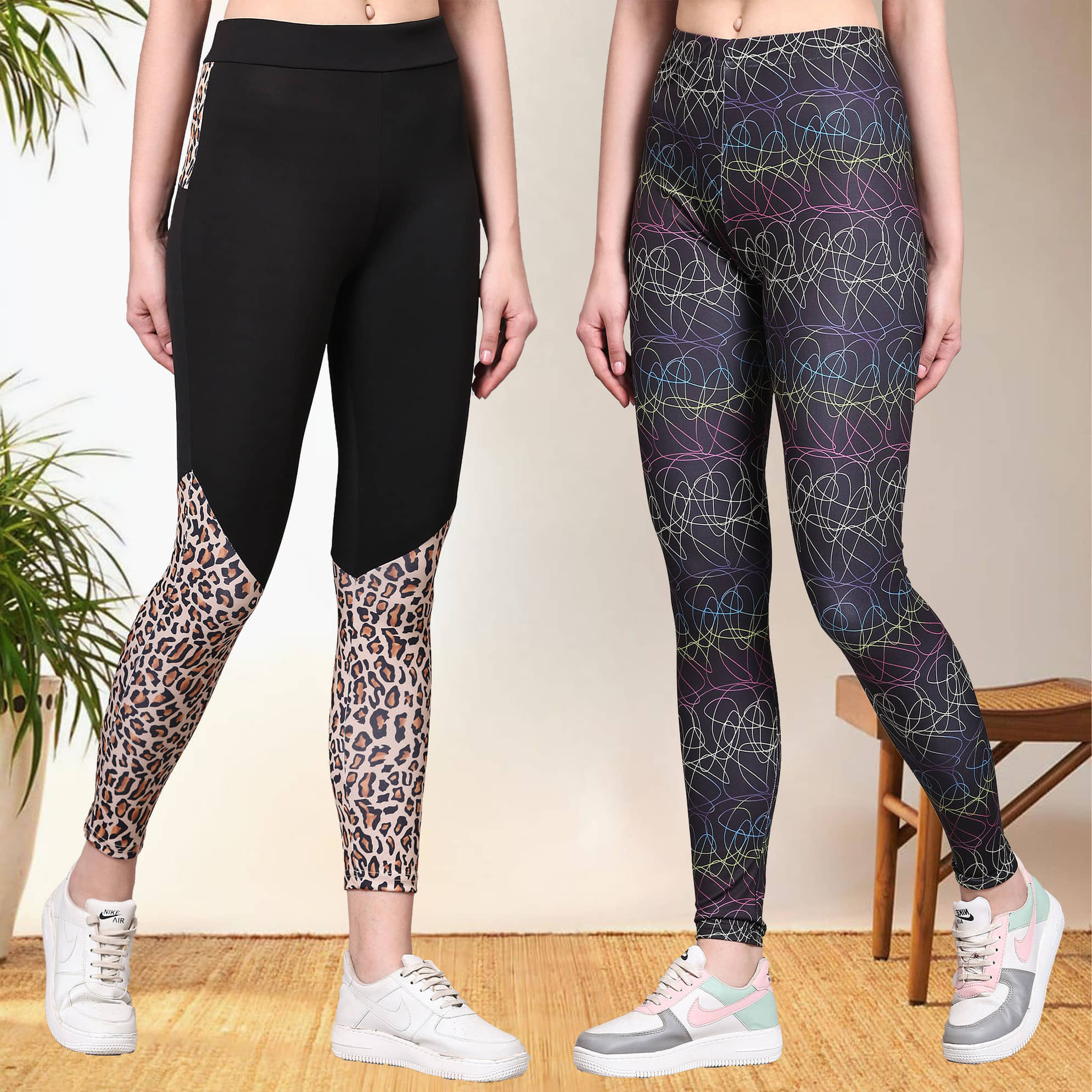 DTR FASHION - Cotton Blend Regular Fit Multicolor Women's Jeggings ( Pack of 2 )