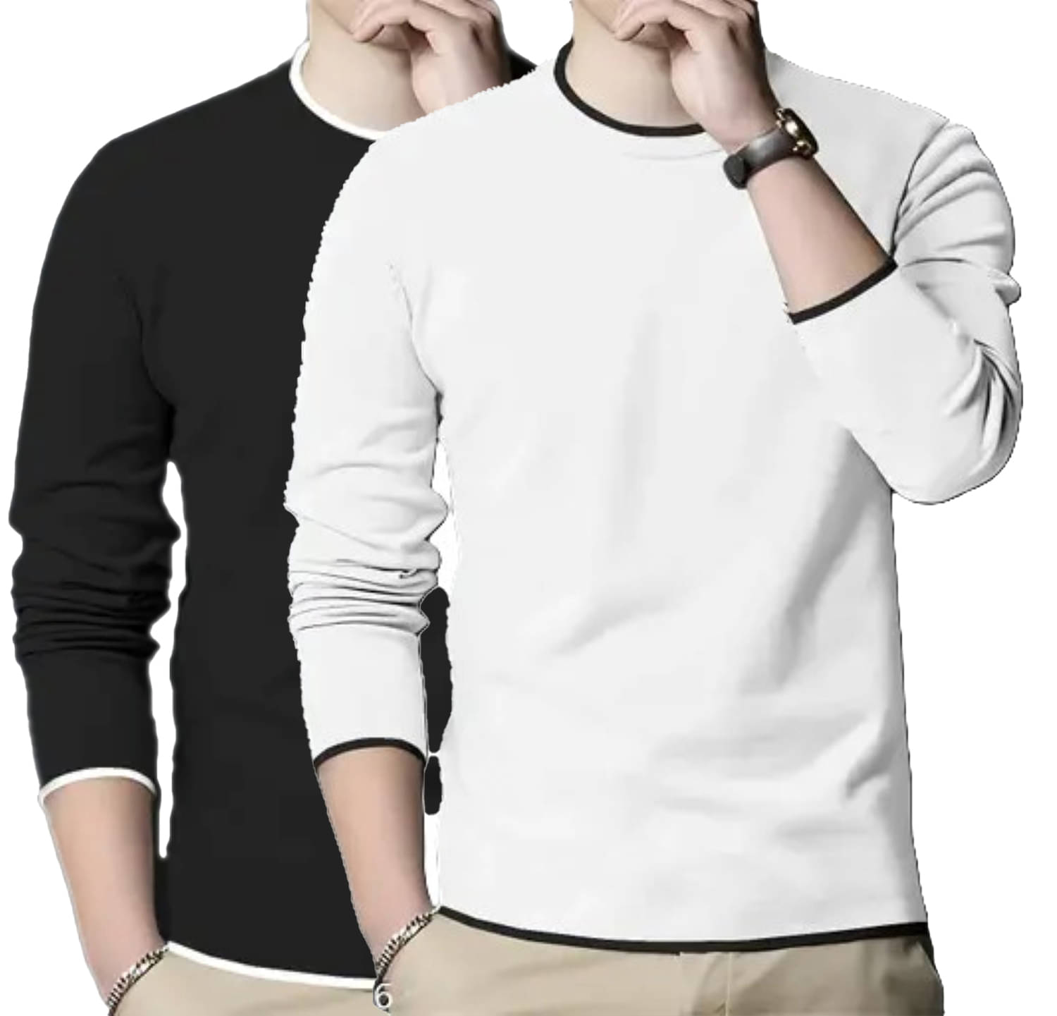 Diaz Cotton Blend Regular Fit Solid Full Sleeves Men's Round T-Shirt - Multicolor1 ( Pack of 2 ) Diaz Cotton Blend Regular Fit Solid Full Sleeves Men's Round T-Shirt - Multicolor1 ( Pack of 2 )