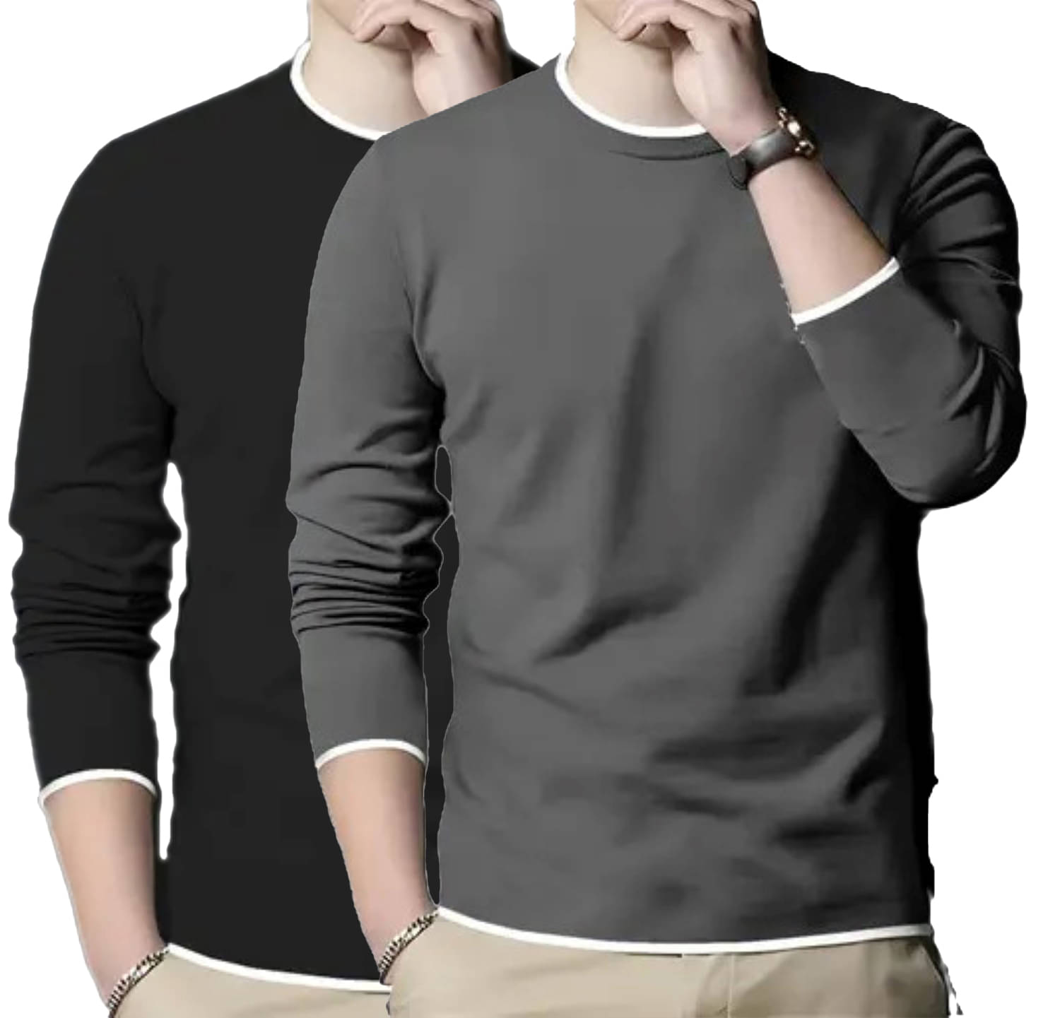 Diaz Cotton Blend Regular Fit Solid Full Sleeves Men's Round T-Shirt - Multicolor1 ( Pack of 2 ) Diaz Cotton Blend Regular Fit Solid Full Sleeves Men's Round T-Shirt - Multicolor1 ( Pack of 2 )