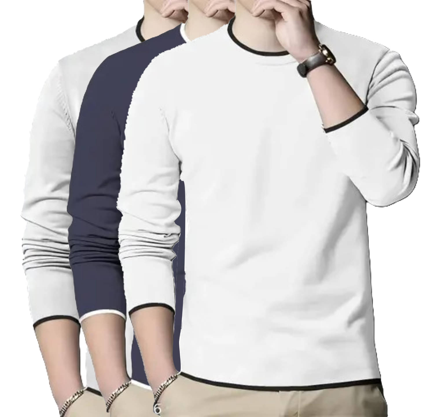 Diaz Cotton Blend Regular Fit Solid Full Sleeves Men's Round T-Shirt - Multicolor1 ( Pack of 3 ) Diaz Cotton Blend Regular Fit Solid Full Sleeves Men's Round T-Shirt - Multicolor1 ( Pack of 3 )